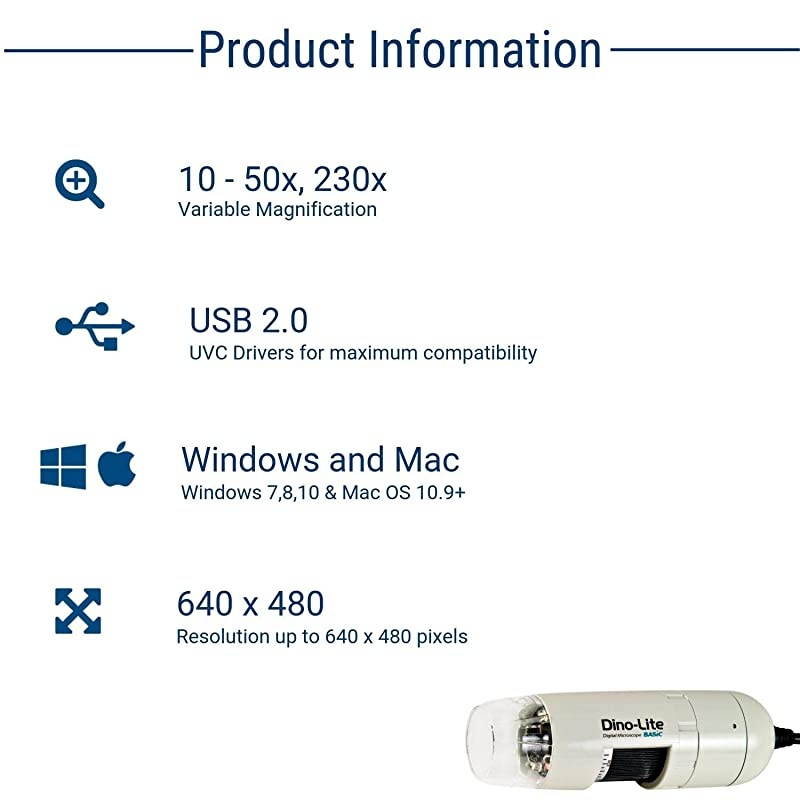 USB Digital Microscope AM211103MP 10x 50x 230x Optical Magnification 4 LEDs