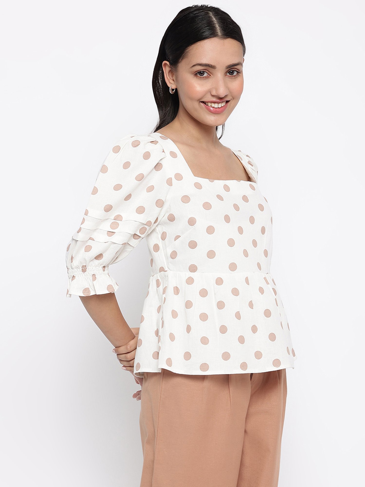 Fabindia White Cotton Printed Top