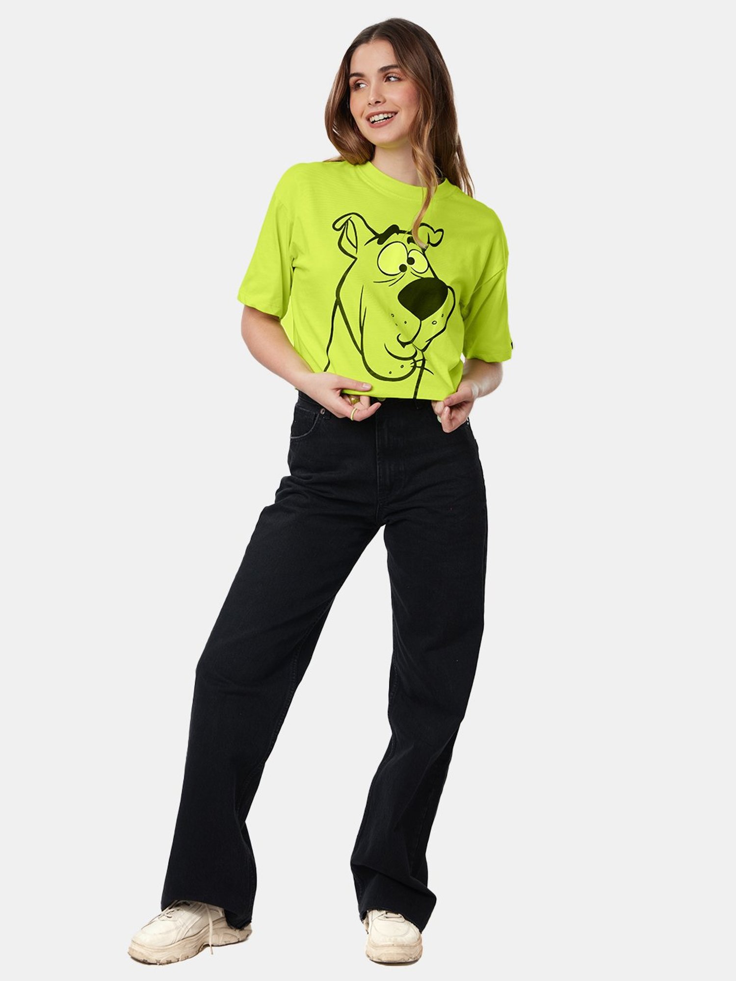 The Souled Store Lime Green Scooby Doo: Huh Printed Oversized T-Shirt