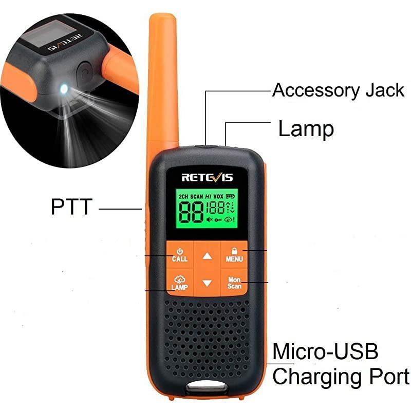 RT49 Walkie Talkie Rechargeable Long RangeWaterproof Two Way Radio AdultNOAA Alert AA VOX Flashlightfor Outdoor Hike Hunting Travel2 Pack