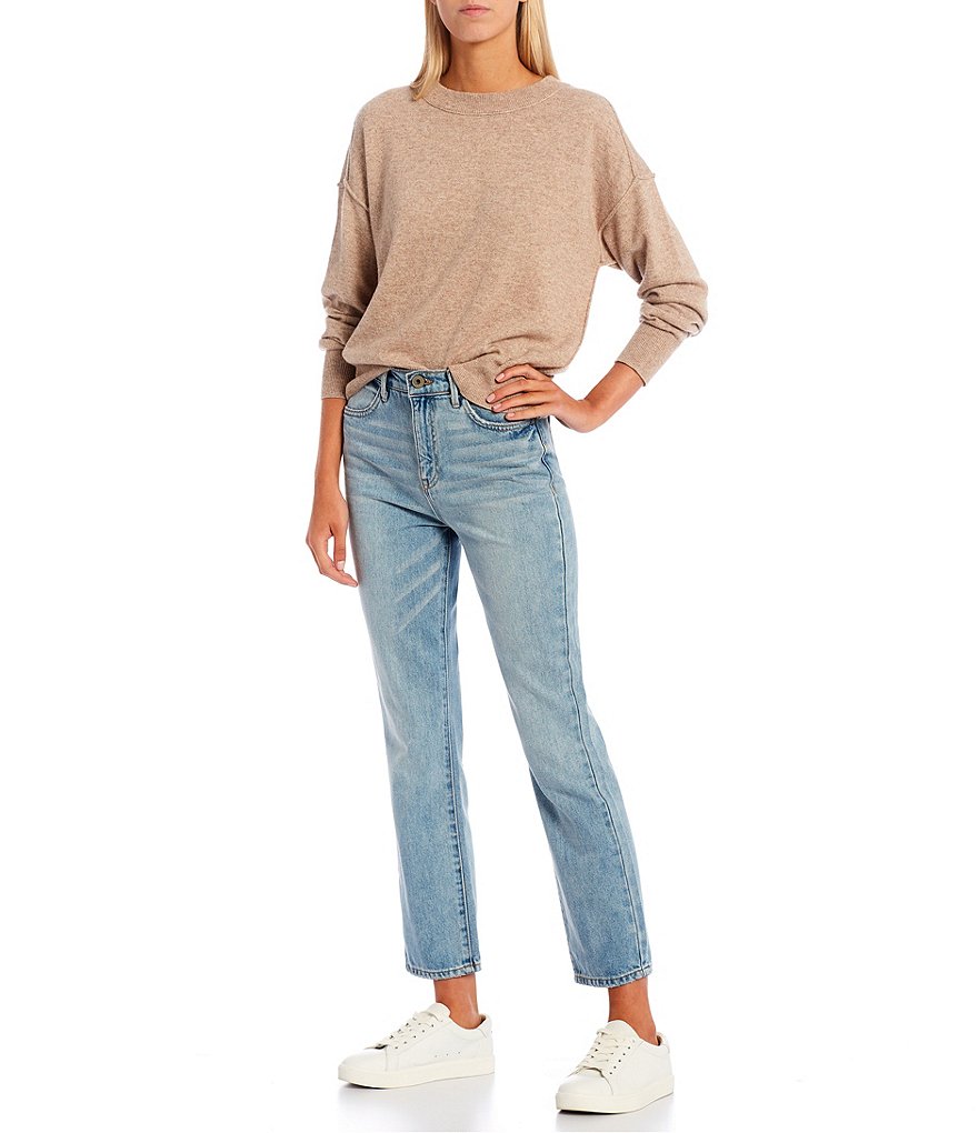 Every Long Drop Shoulder Sleeve Banded Crew Neck Sweater