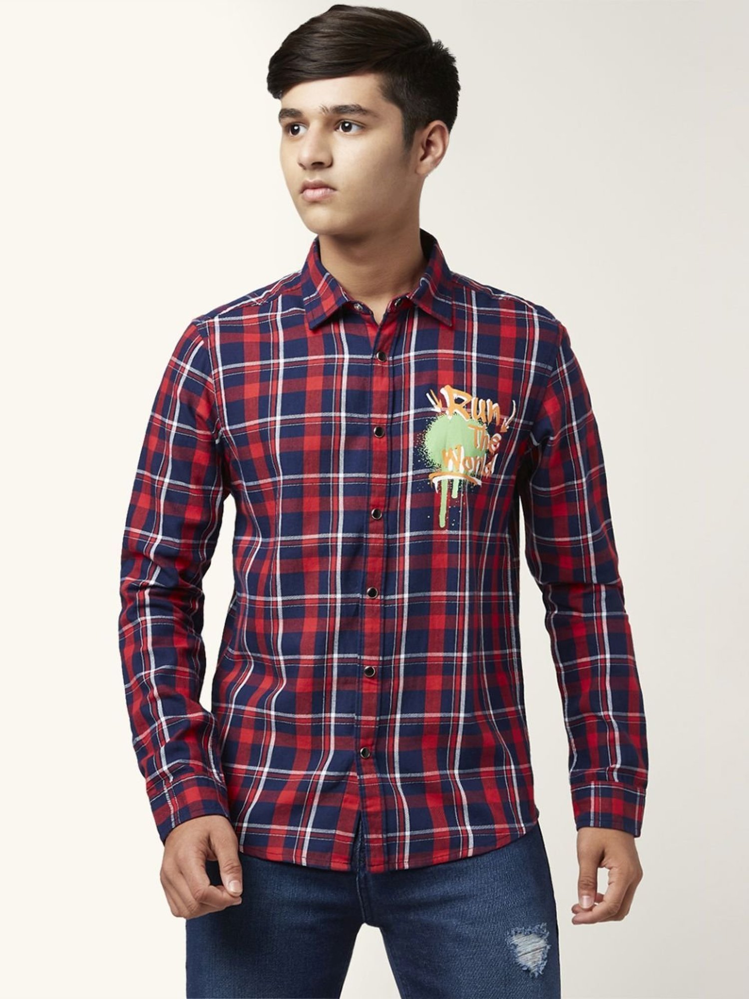 Coolsters by Pantaloons Kids Red Cotton Chequered Full Sleeves Shirt