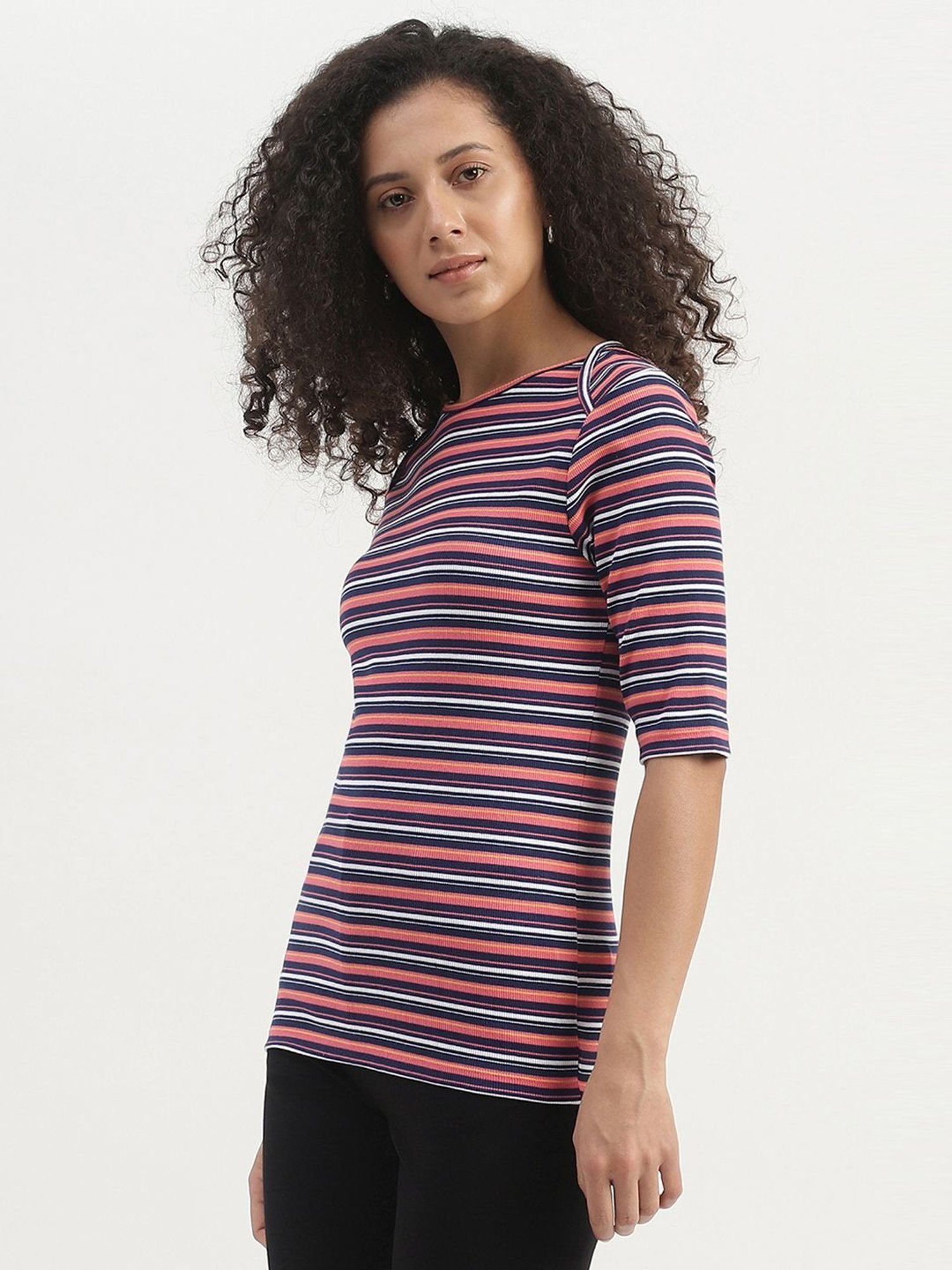 United Colors of Benetton Pink Cotton Striped Top