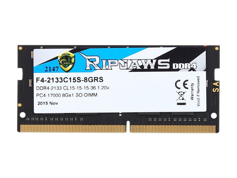 G.SKILL Ripjaws SO-DIMM 8GB 260-Pin DDR4 SO-DIMM DDR4 3200 (PC4 25600) Laptop Memory Model F4-3200C18S-8GRS