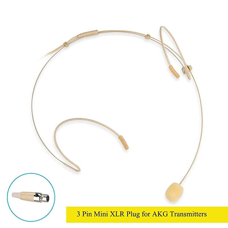 Headband Headworn Headset Microphone Lightweight Double Earhook Earset Head Microphone for AKG Samson Wireless System amp Lectures Theater Stage Performance Podcasts Beige