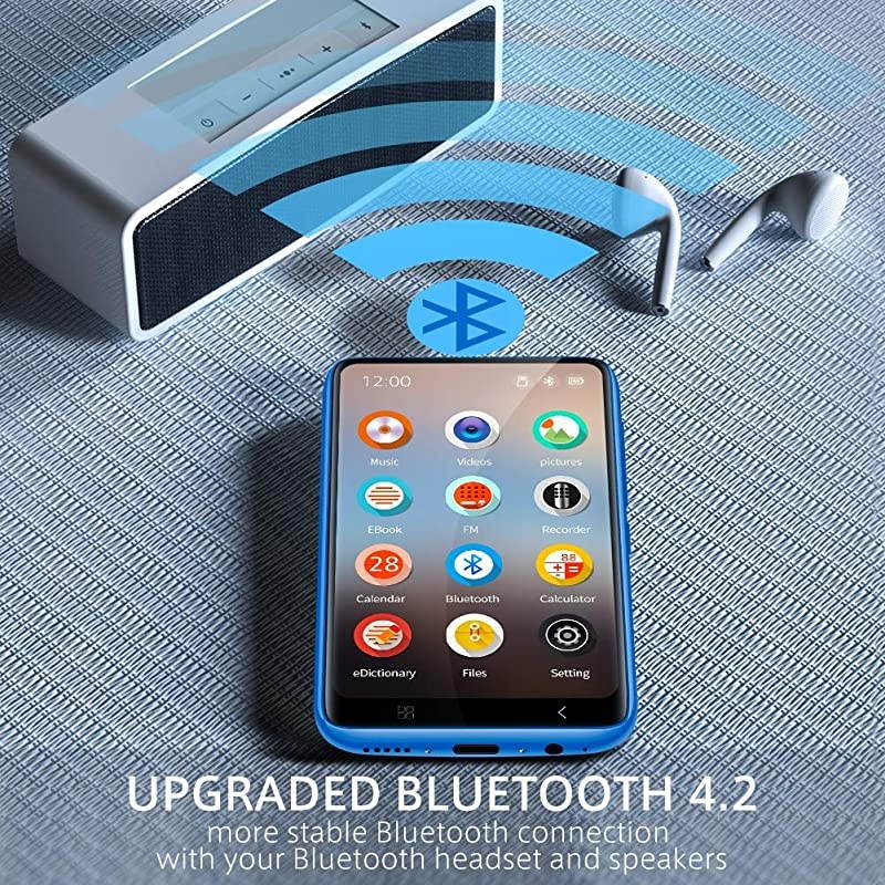 MP3 Player with Bluetooth 40 Full Touchscreen Mp4 Mp3 Player with Speaker 8GB Portable HiFi Sound Mp3 Music Player with FM Radio Voice Recorder EBook Supports up to 128GB TF Card Blue