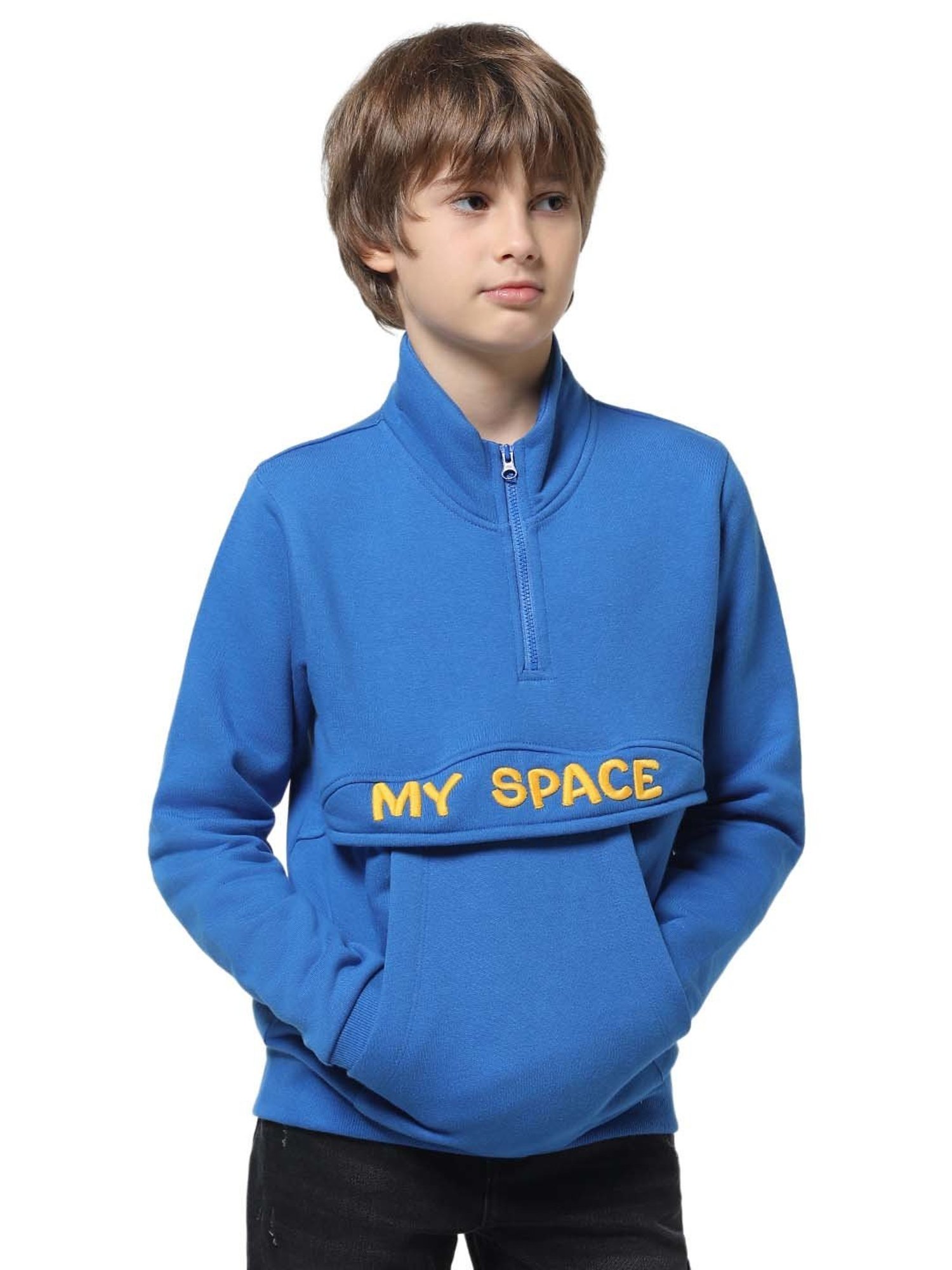 Jack & Jones Junior Blue Embroidered Full Sleeves Sweatshirt