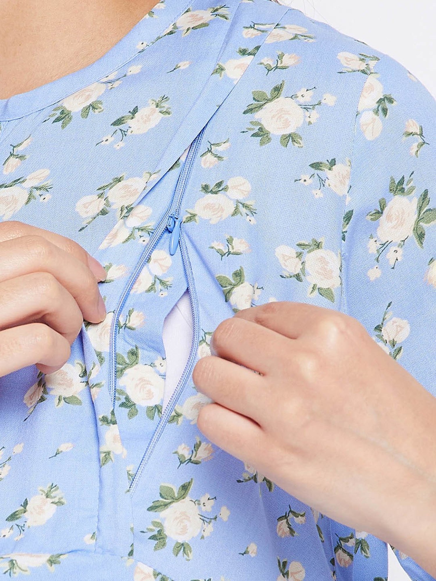 Hypernation Blue Rayon Floral Print Maternity Dress