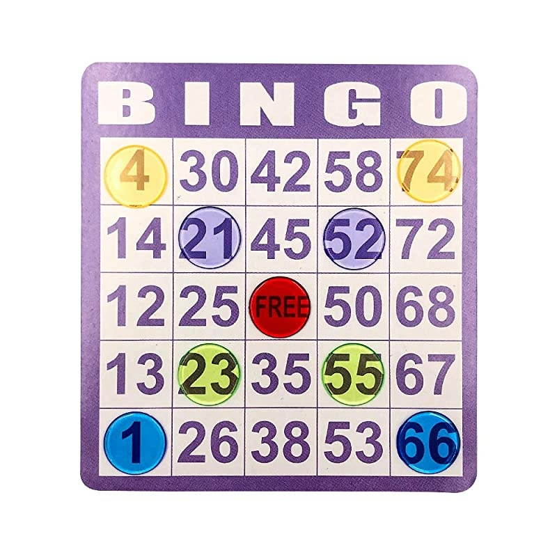 Bingo Game Set with 50 Bingo Cards and 500 Colorful Transparent Bingo Chip
