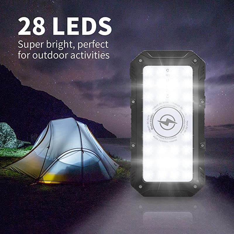 Charger 26800mAh,Wireless Portable Power Bank Panel Charger with 28 LEDs and 4 Outputs External Backup Battery Huge Capacity Phone Charger for Camping Outdoor for iOS Android