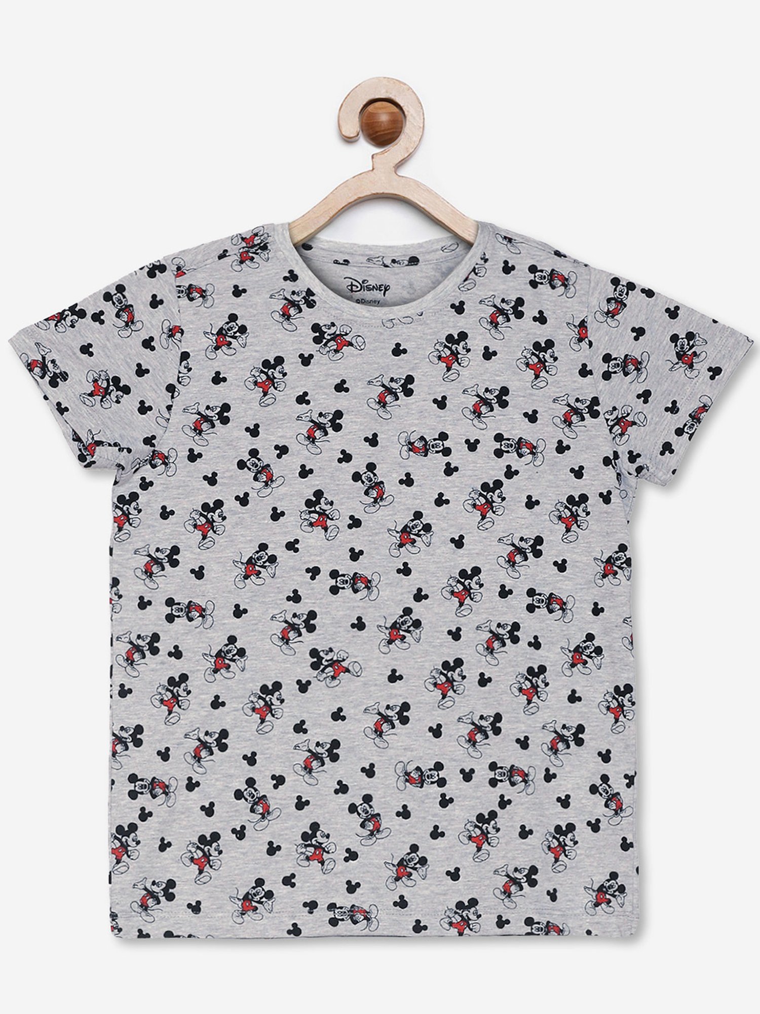Kidsville Kids Grey Melange Mickey Print T-Shirt with Shorts