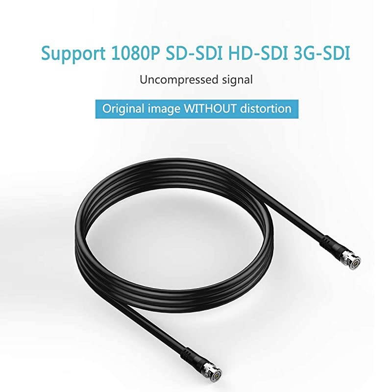 SDI Cable 6ft,  HD-SDI Cable 3G 75 Ohm Coax Cable 75-5 BNC to BNC Cable Copper Connectors Anti Oxidant 1080P for Video Security Camera CCTV Systems