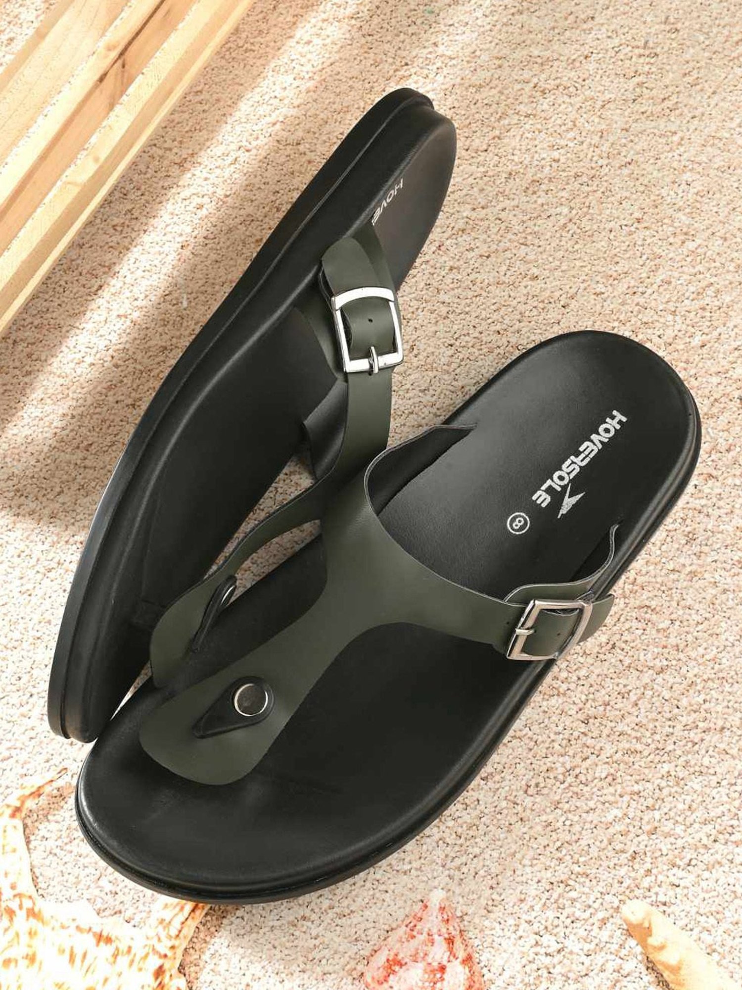 Hoversole Men's Olive T-Strap Sandals