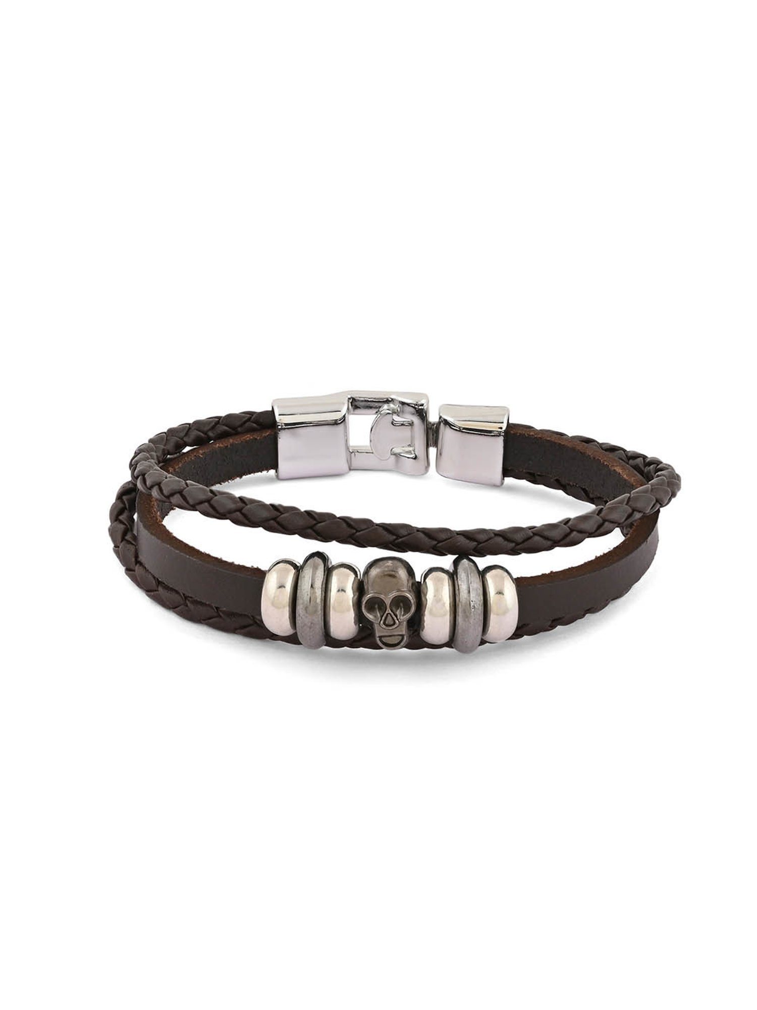 The Bro Code Brown Skull Single Faux Leather Bracelet for Men