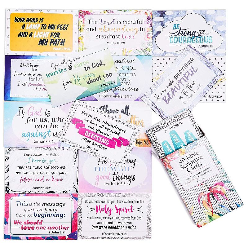 Bible Verse Scripture Cards - 40-Design Inspirational Christian Prayer Message Cards, 3.3 x 2.1 inches