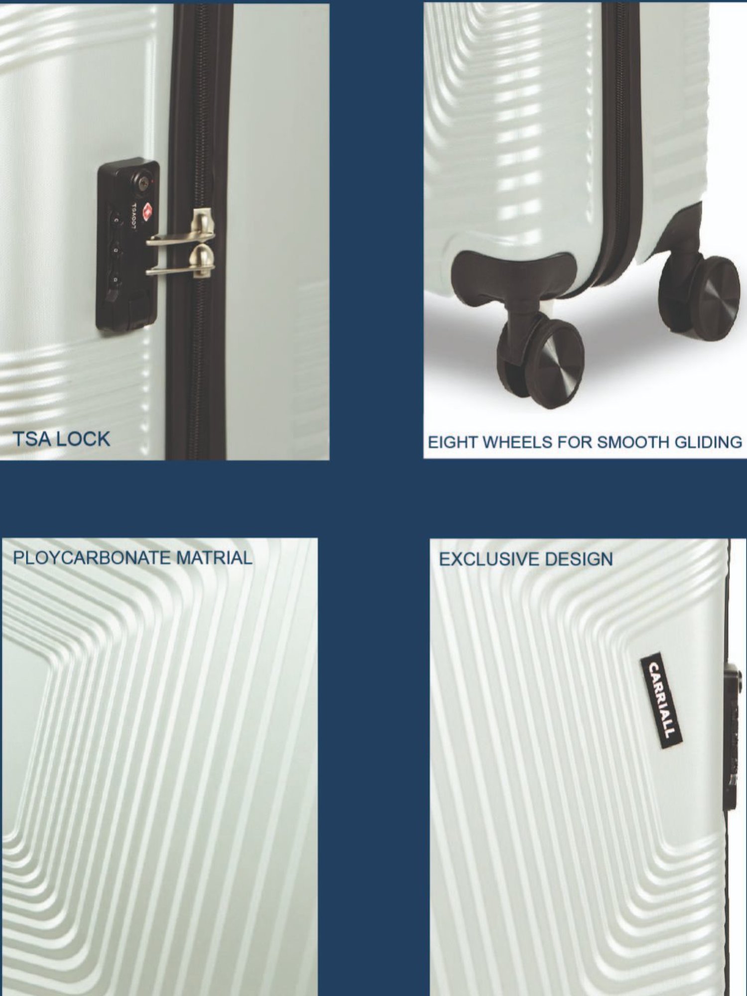 Carriall Silver 8 Wheel Small Hard Cabin Trolley - 33 cm