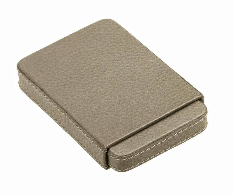 Lucrin - Sliding case for business cards - Light Taupe - Granulated Leather