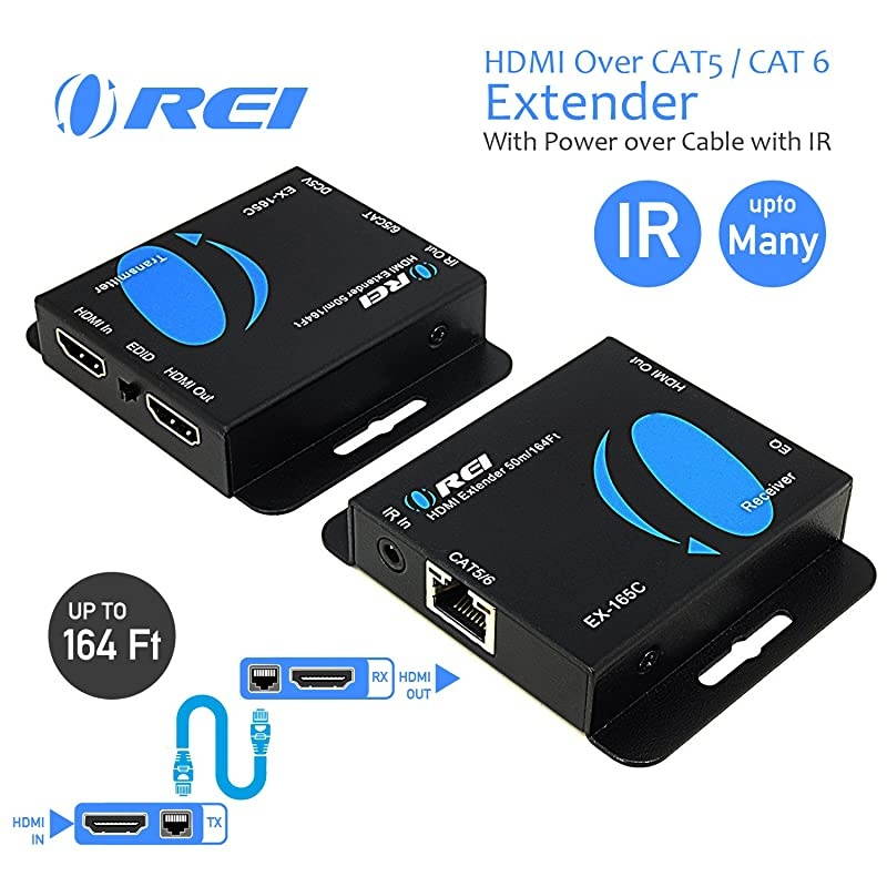 164-Feet HDMI Extender Over Single CAT5e/CAT6 up to 1080p, Full HD, Loop Out Option, with IR (EX-165C)