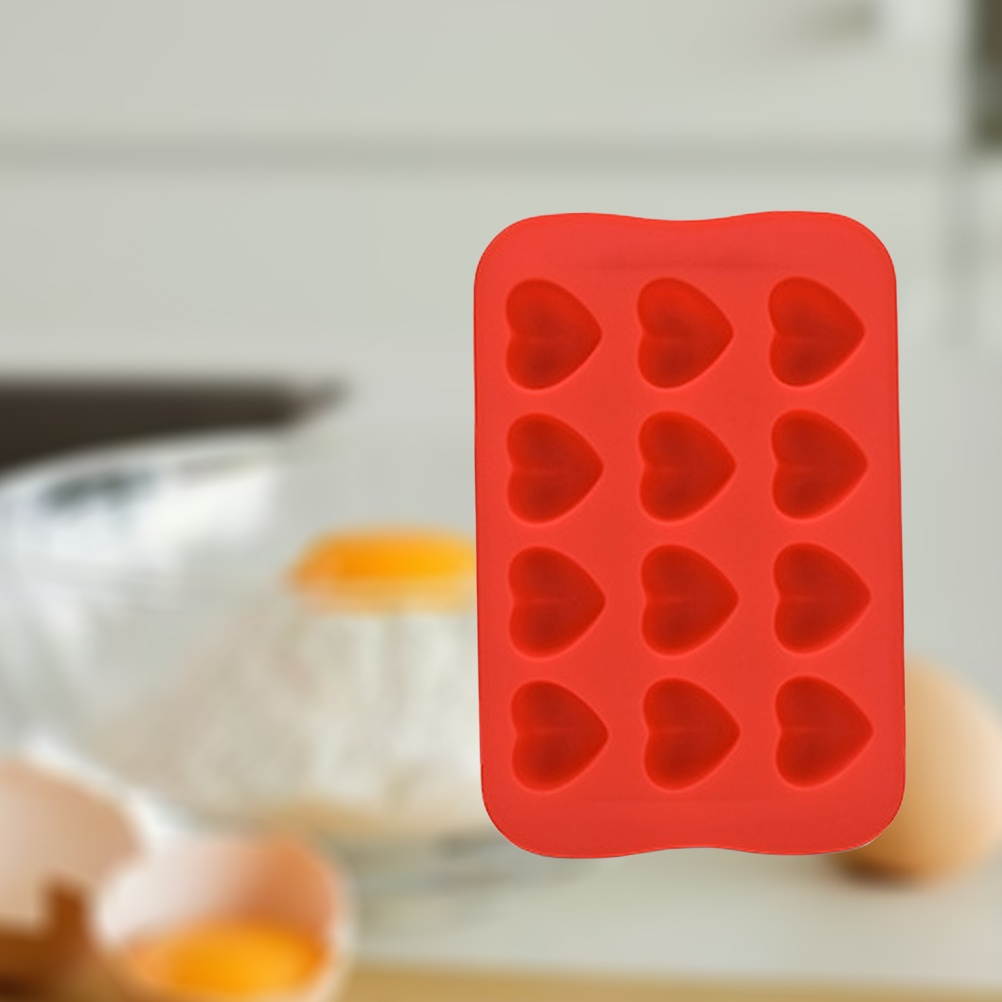DIY 12 Cavities Ice Cube Tray Love Heart Shaped Ice Making Mold Chocolate Mould Kitchen Accessories (Red)