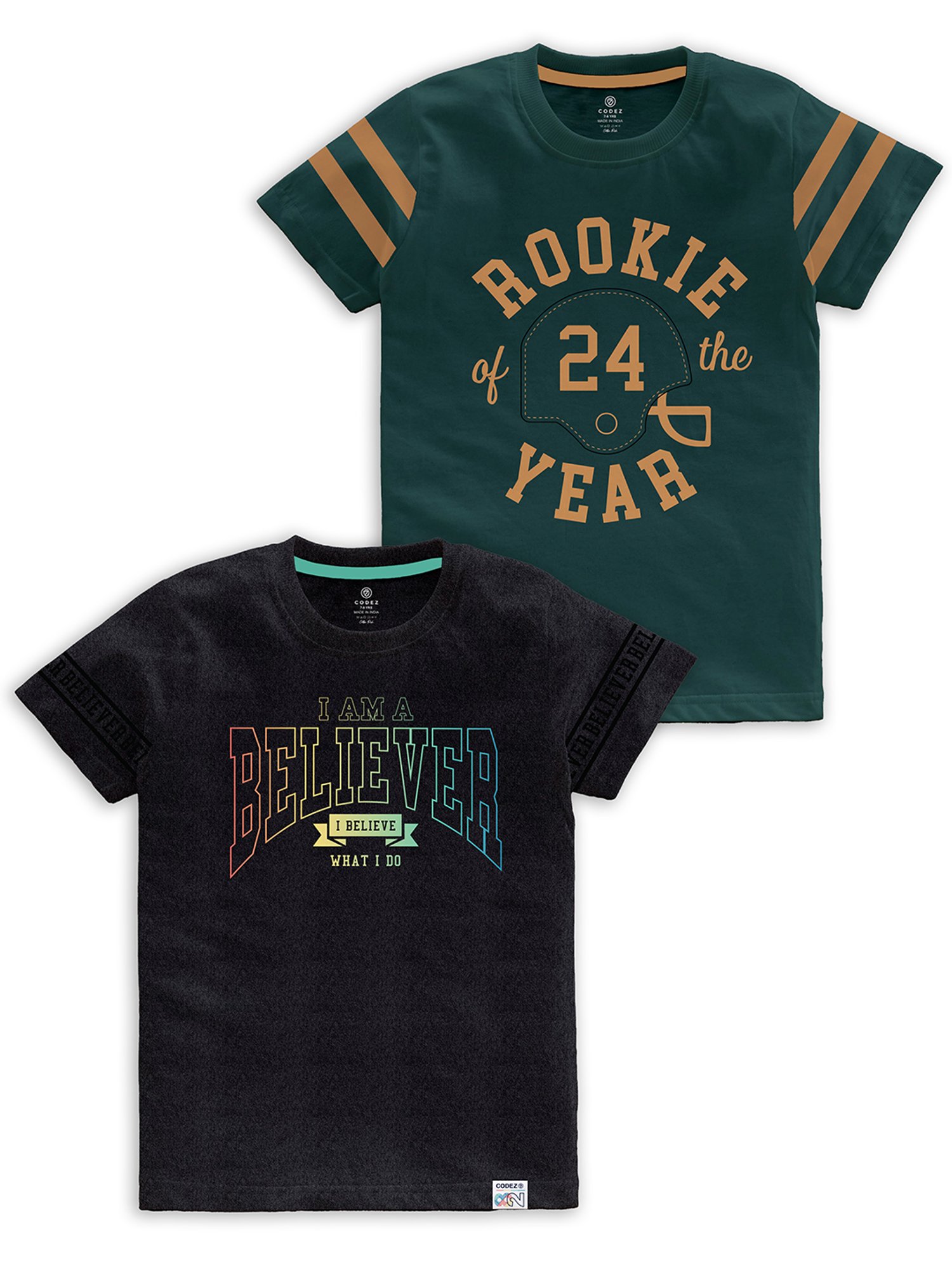 Codez Kids Black & Green Printed T-Shirt (Pack Of 2)