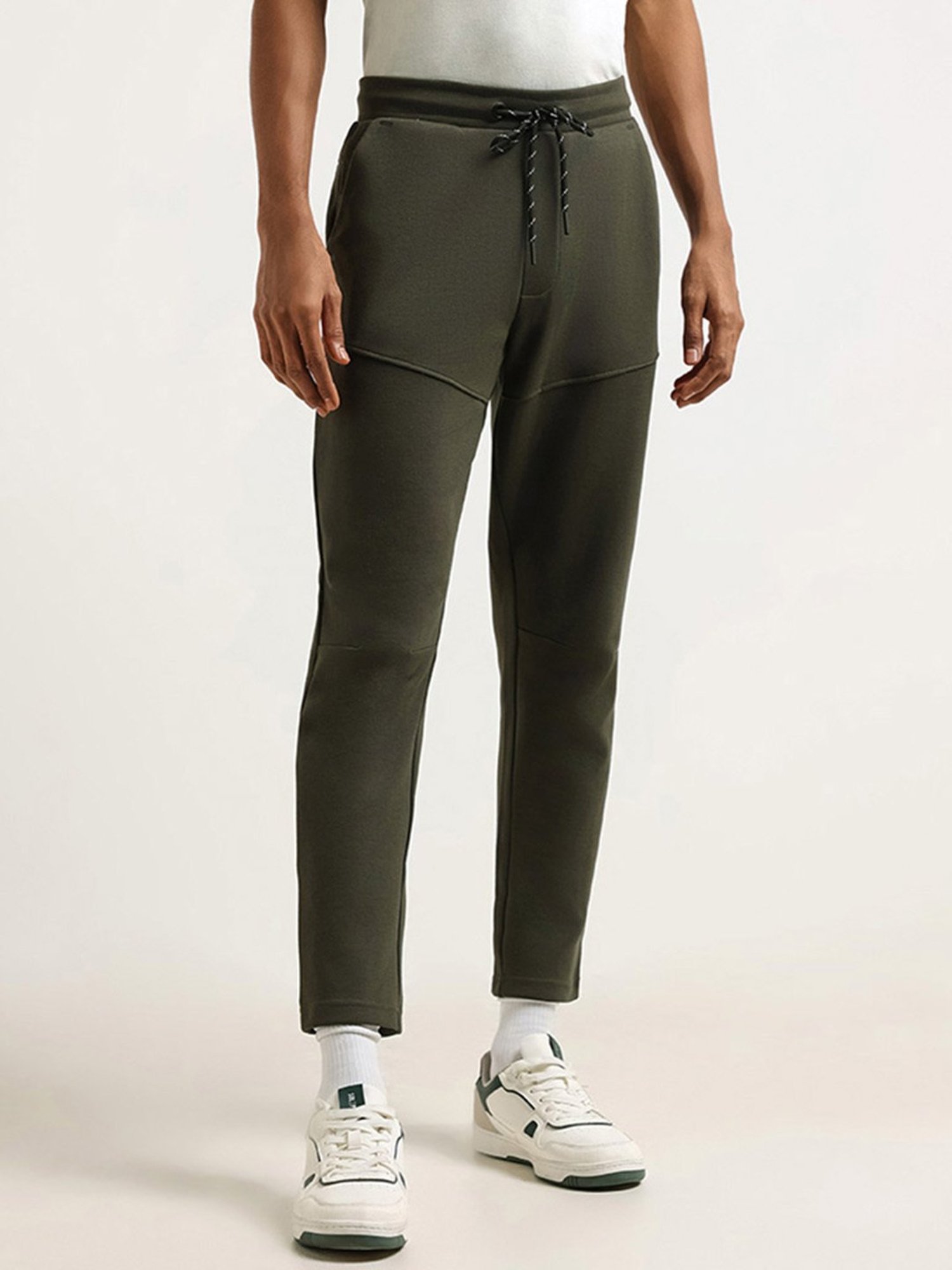 Studiofit by Westside Solid Olive Relaxed-Fit Mid-Rise Track Pants