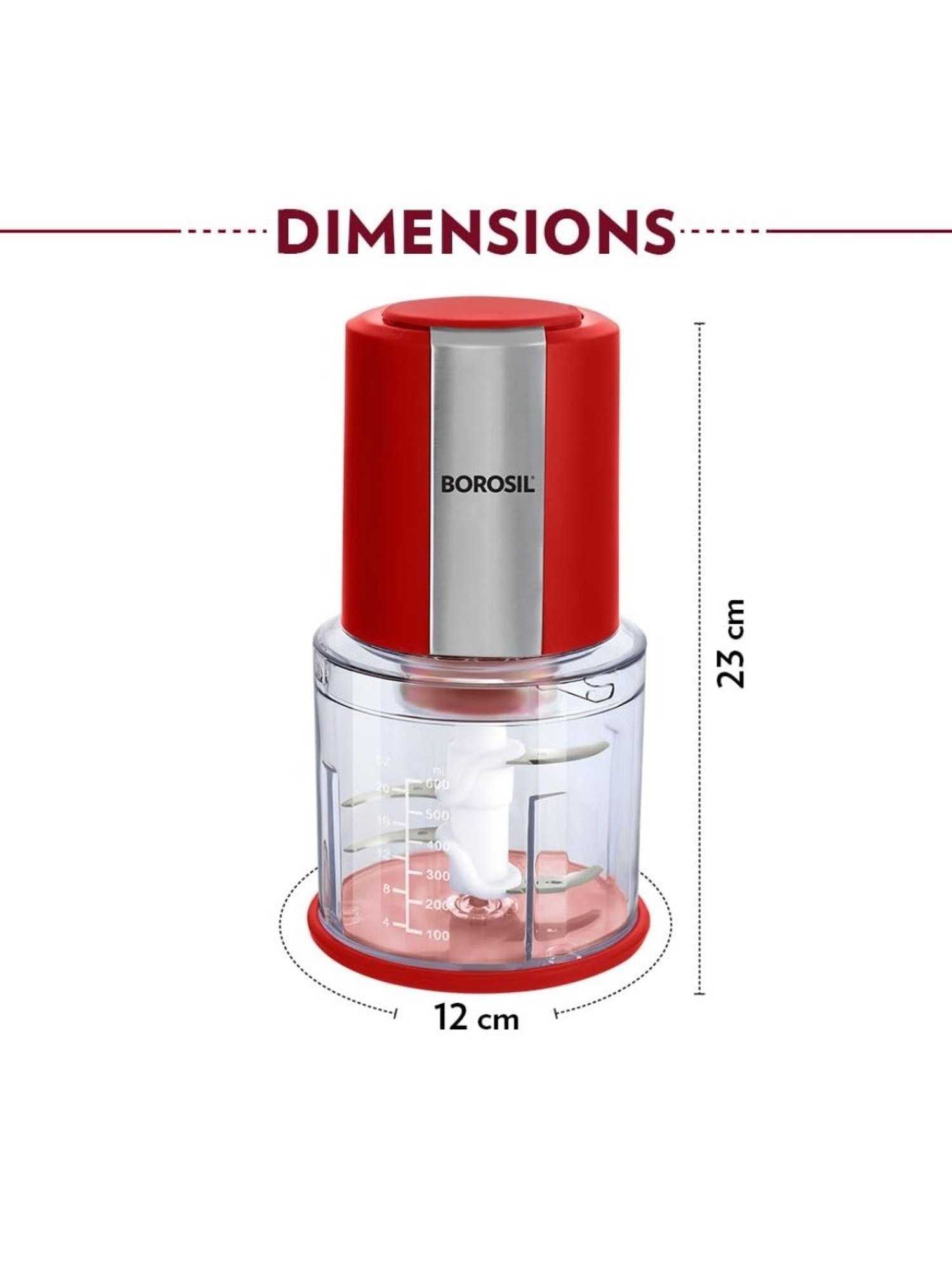 Borosil Chef Delite Electric Chopper 300W plastic bowl with lid (Red)