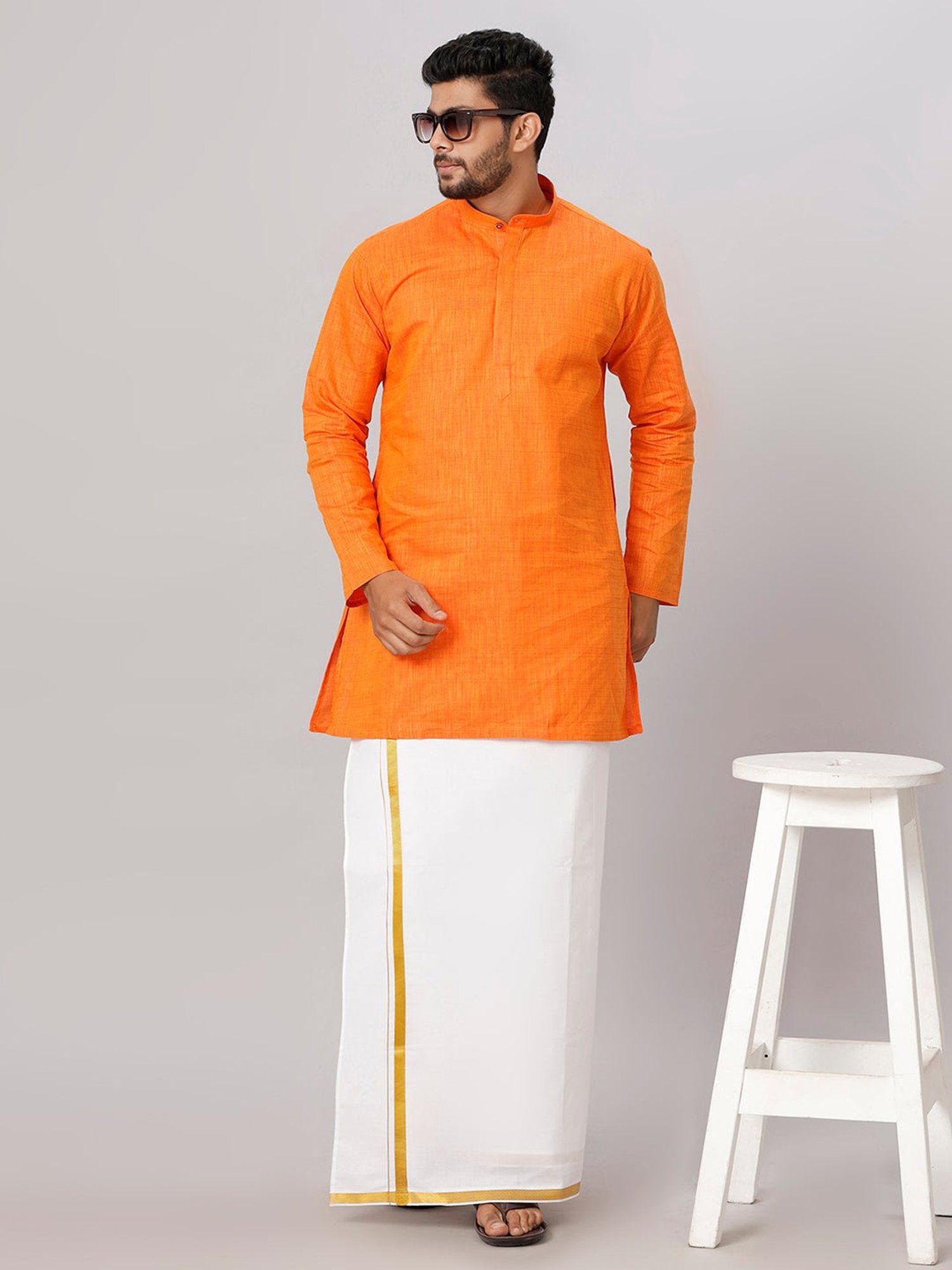Ramraj Orange Cotton Regular Fit Kurta Set with Bottom