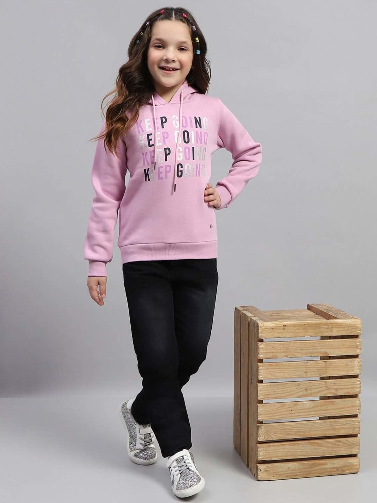 Monte Carlo Girls Pink Printed Full Sleeves Sweatshirts & Hoodies
