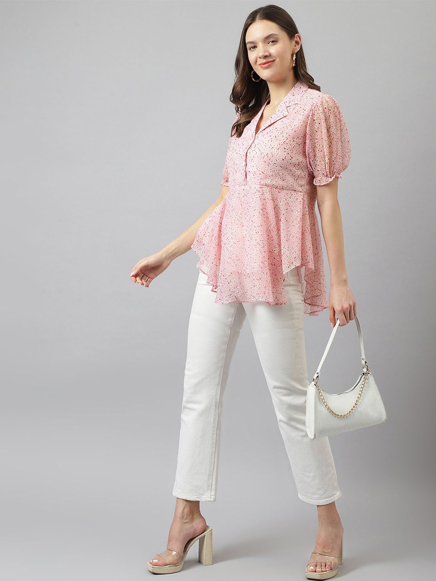 KERI PERRY Baby Pink Floral Print Top