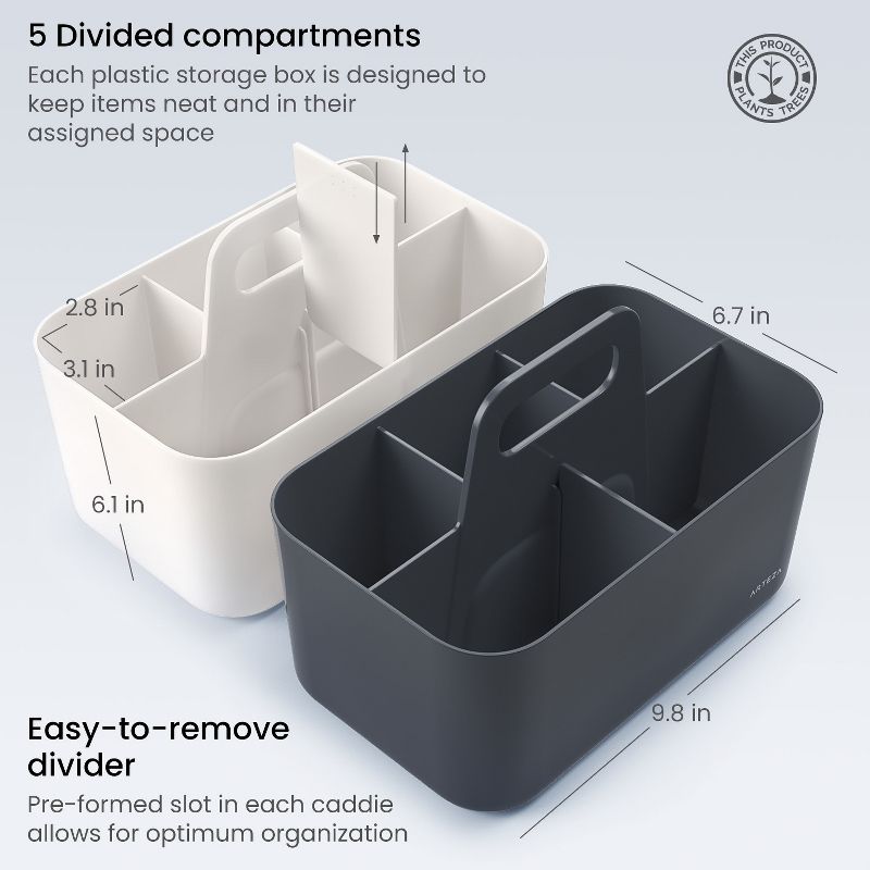 Arteza Multipurpose Divided Storage Organizer Caddy Set, White & Black- 2 Pack (ARTZ-4086)
