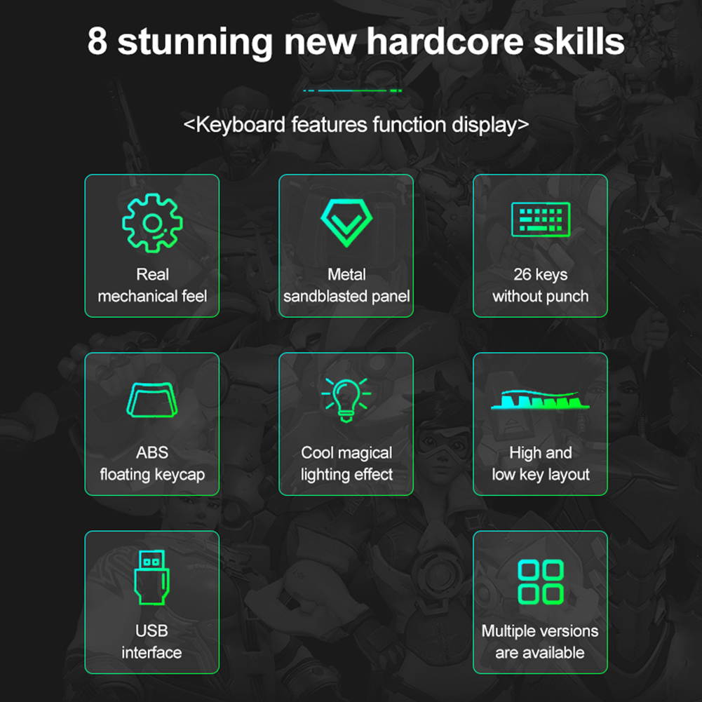 AULA S2056 Rainbow Square Keycap Wired Gaming Membrane Keyboard USB Interface ABS Floating Keycap Metal Borax Panel Keyboard