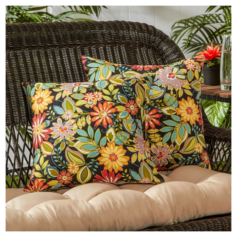 Set of 2 Jungle Floral Outdoor Square Throw Pillows - Kensington Garden