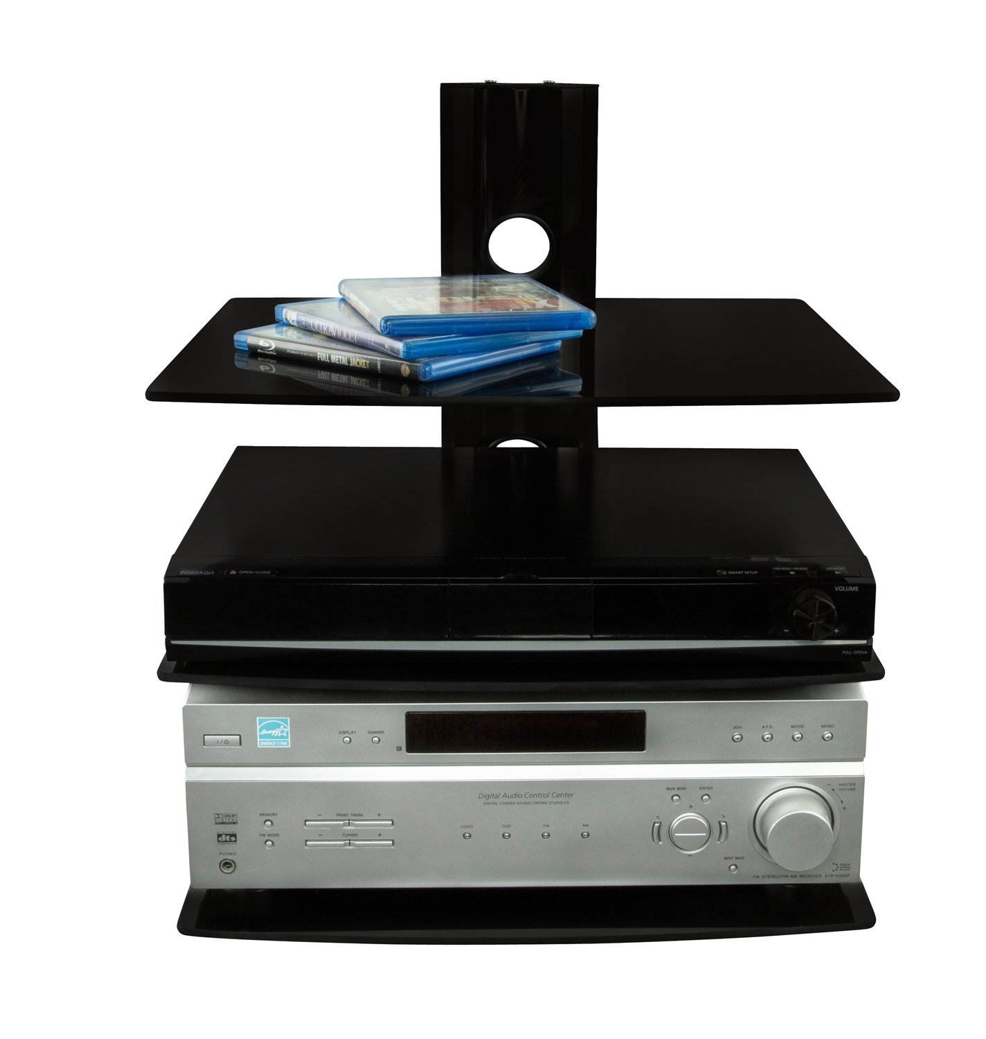 MI-803 Floating Wall Mounted Shelf Bracket Stand for AV Receiver, Component, Cable Box, Playstation4, Xbox1, VCR Player, Blue Ray DVD Player, Projector, Load Capacity 66 lbs, Three Shelves