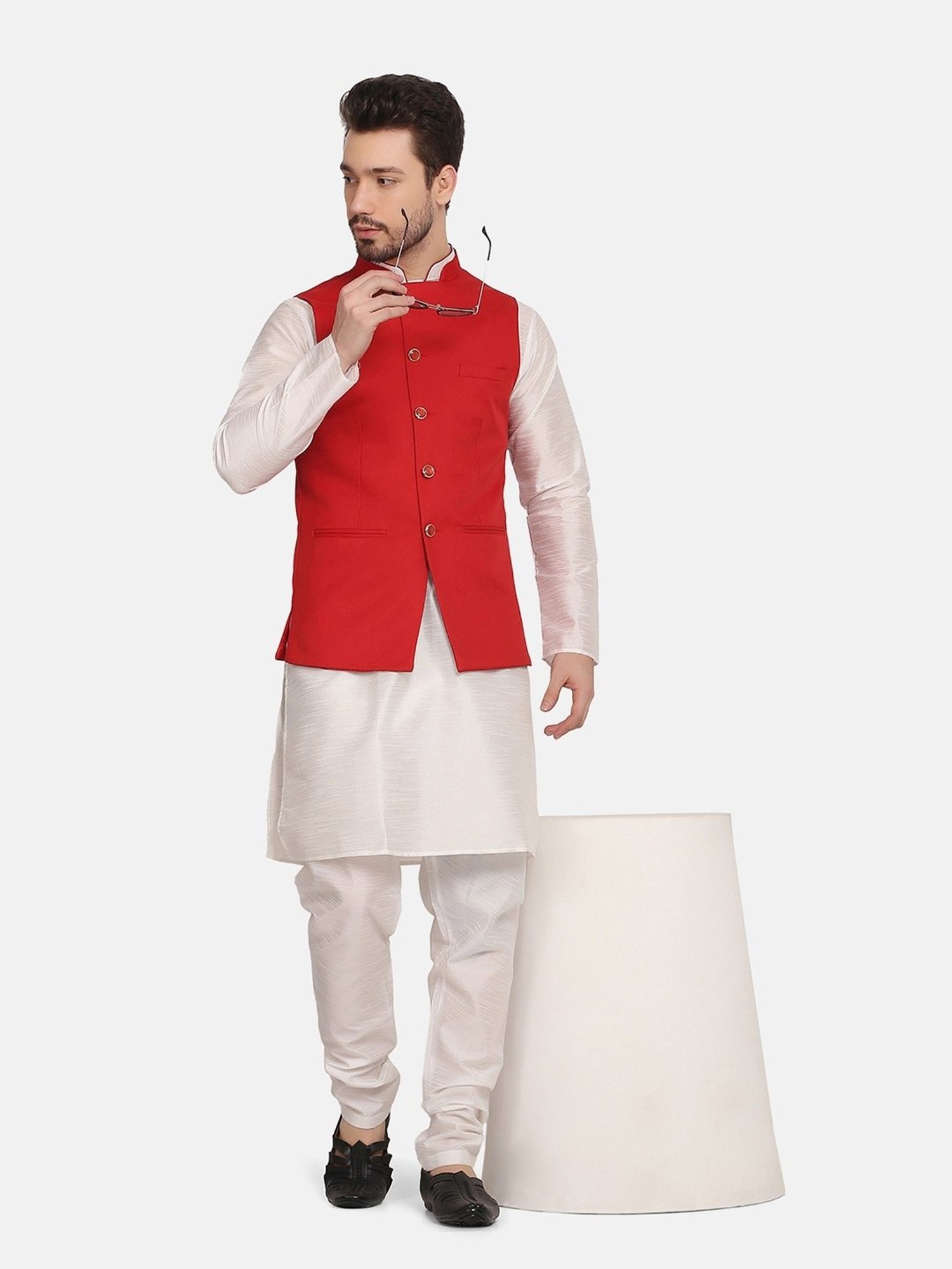 TAHVO Red  Regular Fit Nehru Jacket