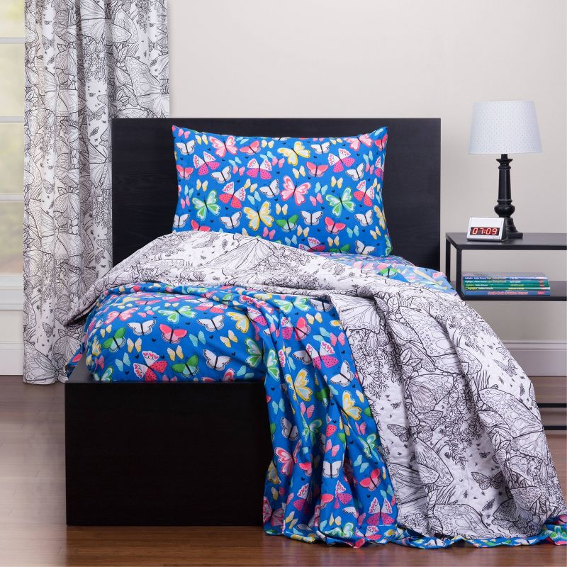 Full Brilliant Butterflies Twin Sheet Set Blue - Highlights