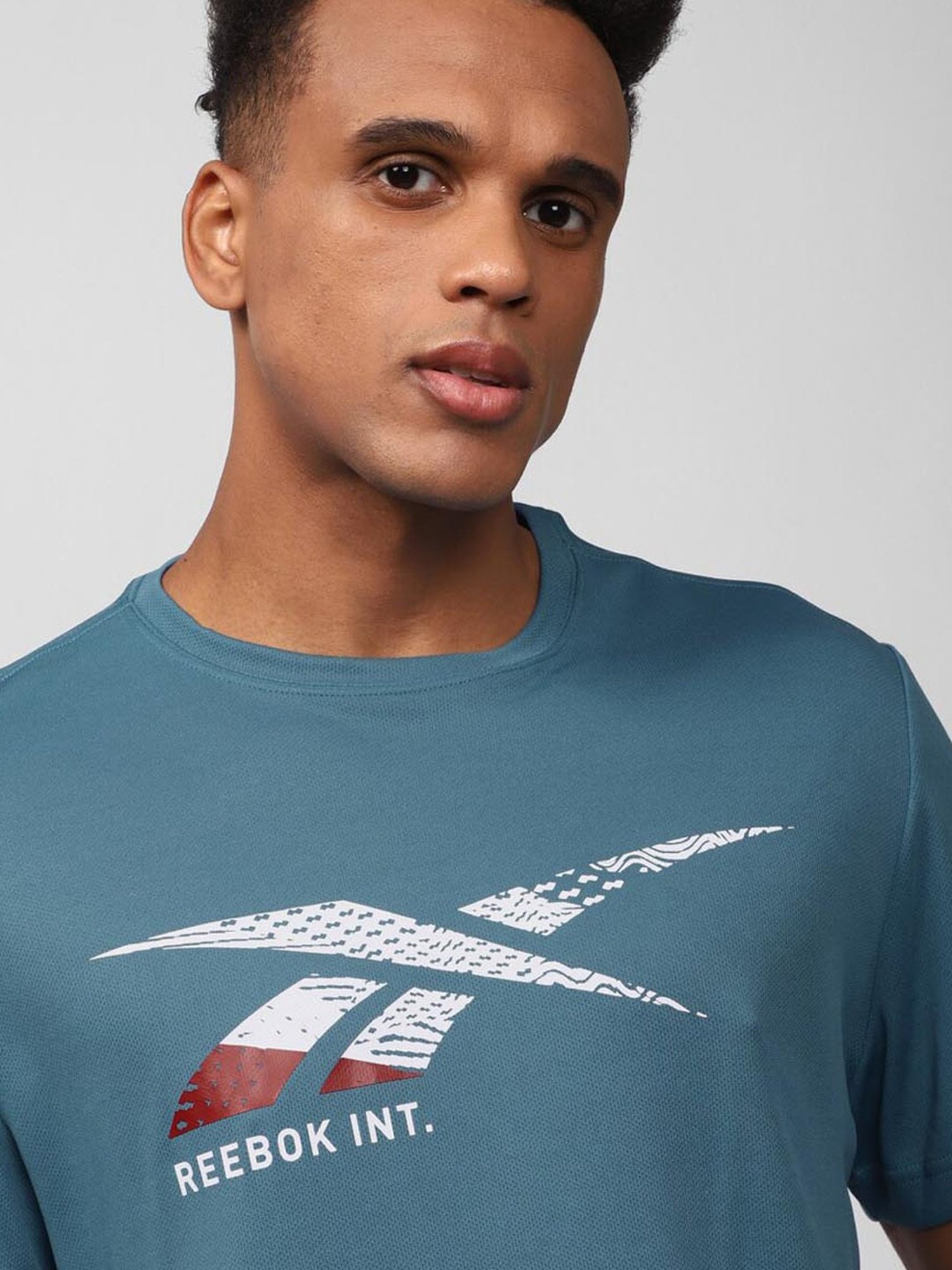 Reebok Blue Slim Fit Printed T-Shirt