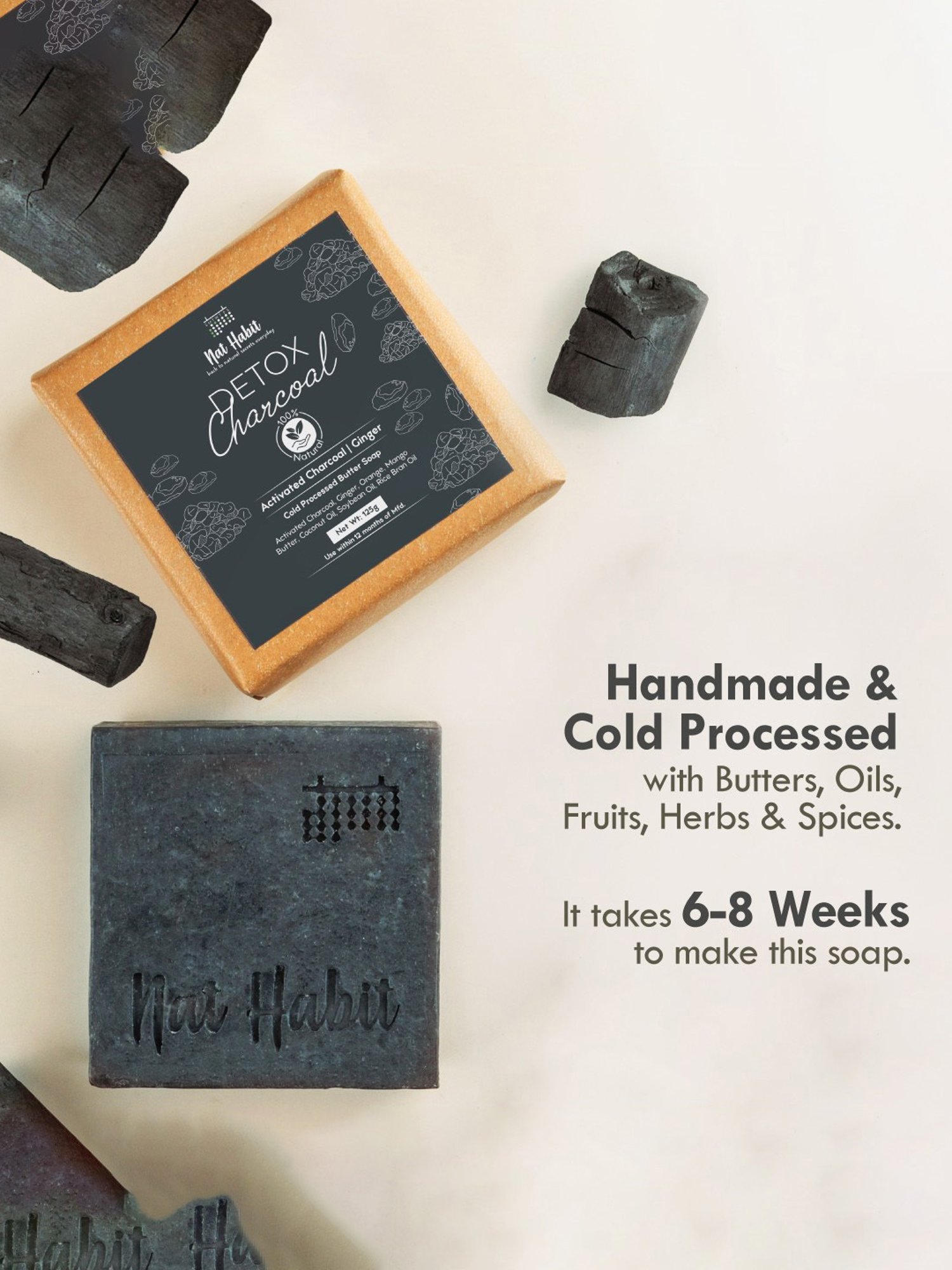 Nat Habit Cold Processed Detox Charcoal Soap Pack of 2 - 250 gm