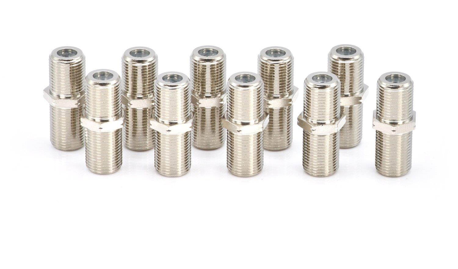 Coaxial Cable Extension Adapter | 10 Pack | Satellite Cable TV Compatible F-Pin