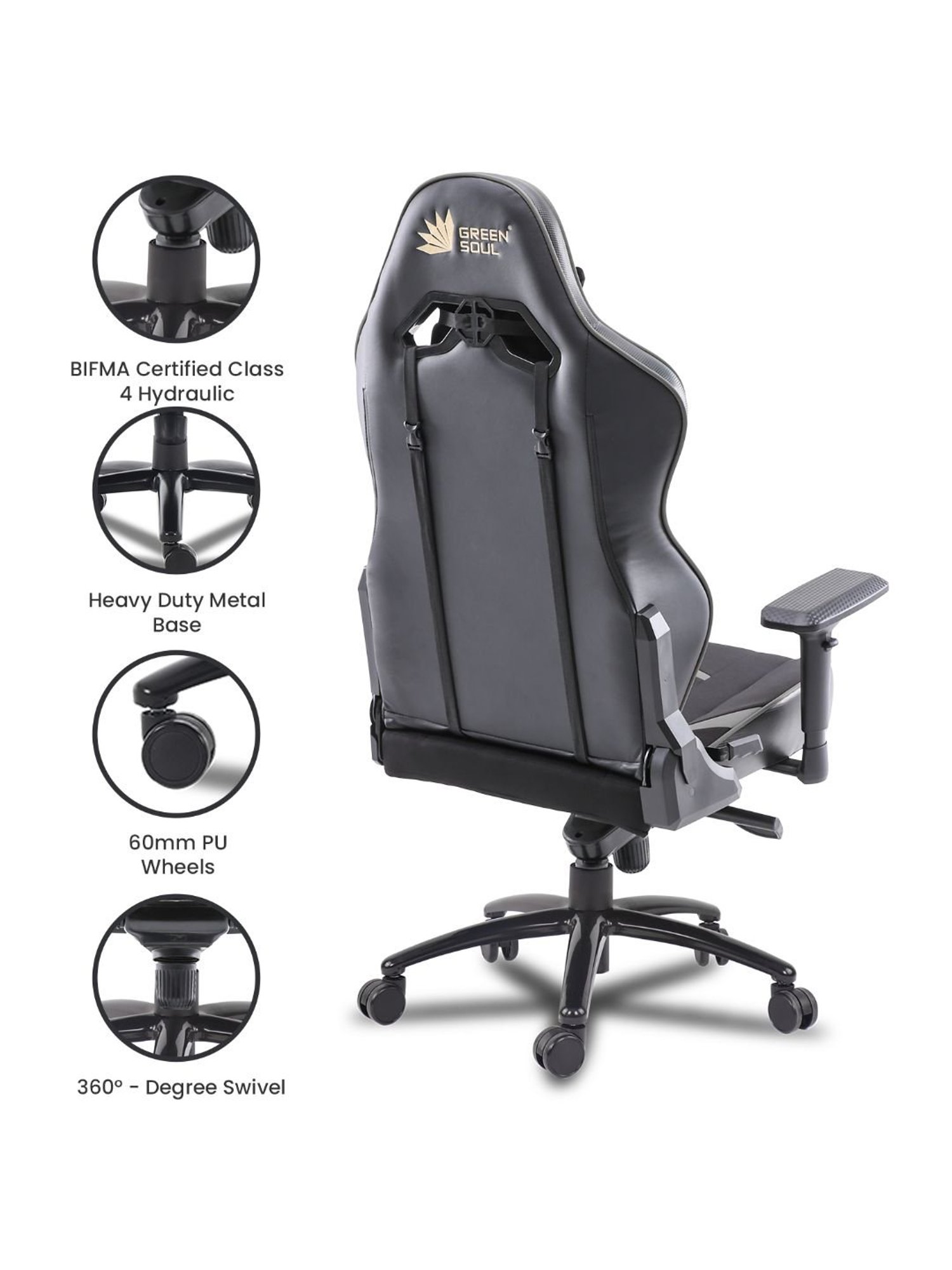 Green Soul Monster T Black & Grey PU Leather Premium Gaming Chair