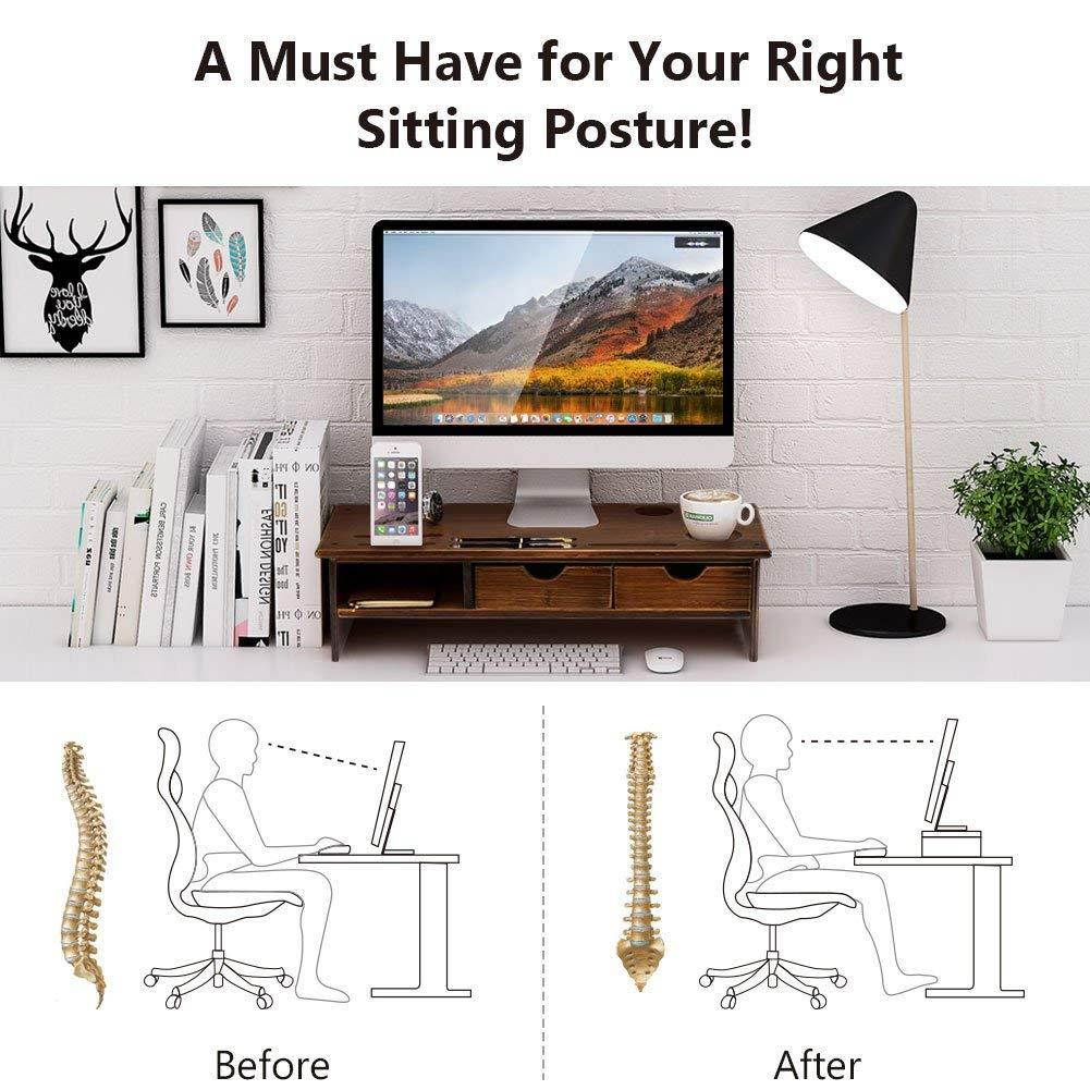 Tribesigns Monitor Stand Riser with Storage Organizer Drawers Bamboo (Retro Color)