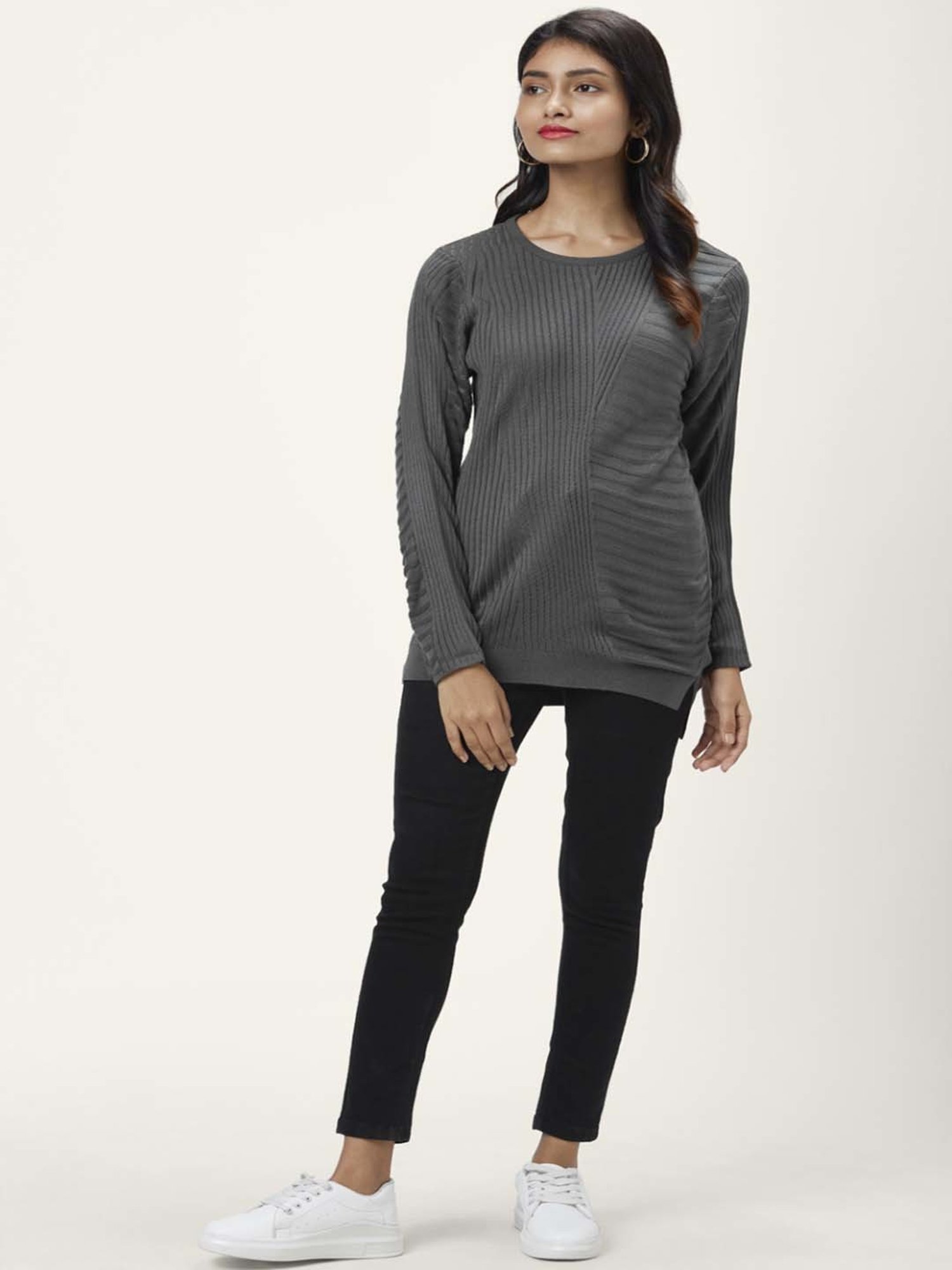 Honey by Pantaloons Grey Self Pattern Sweater