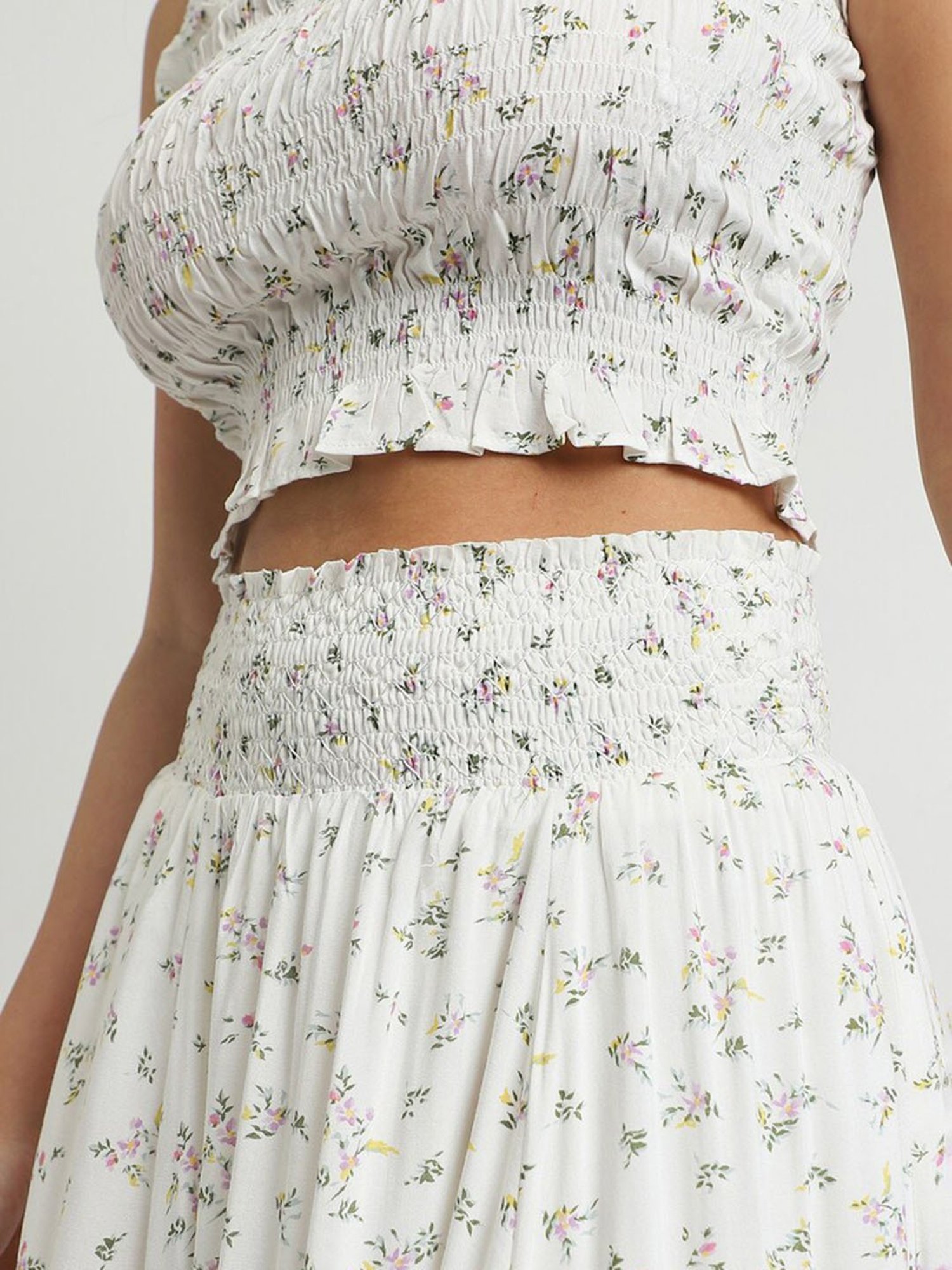 Belle Fille Sky Blue & Beige Printed Skirt