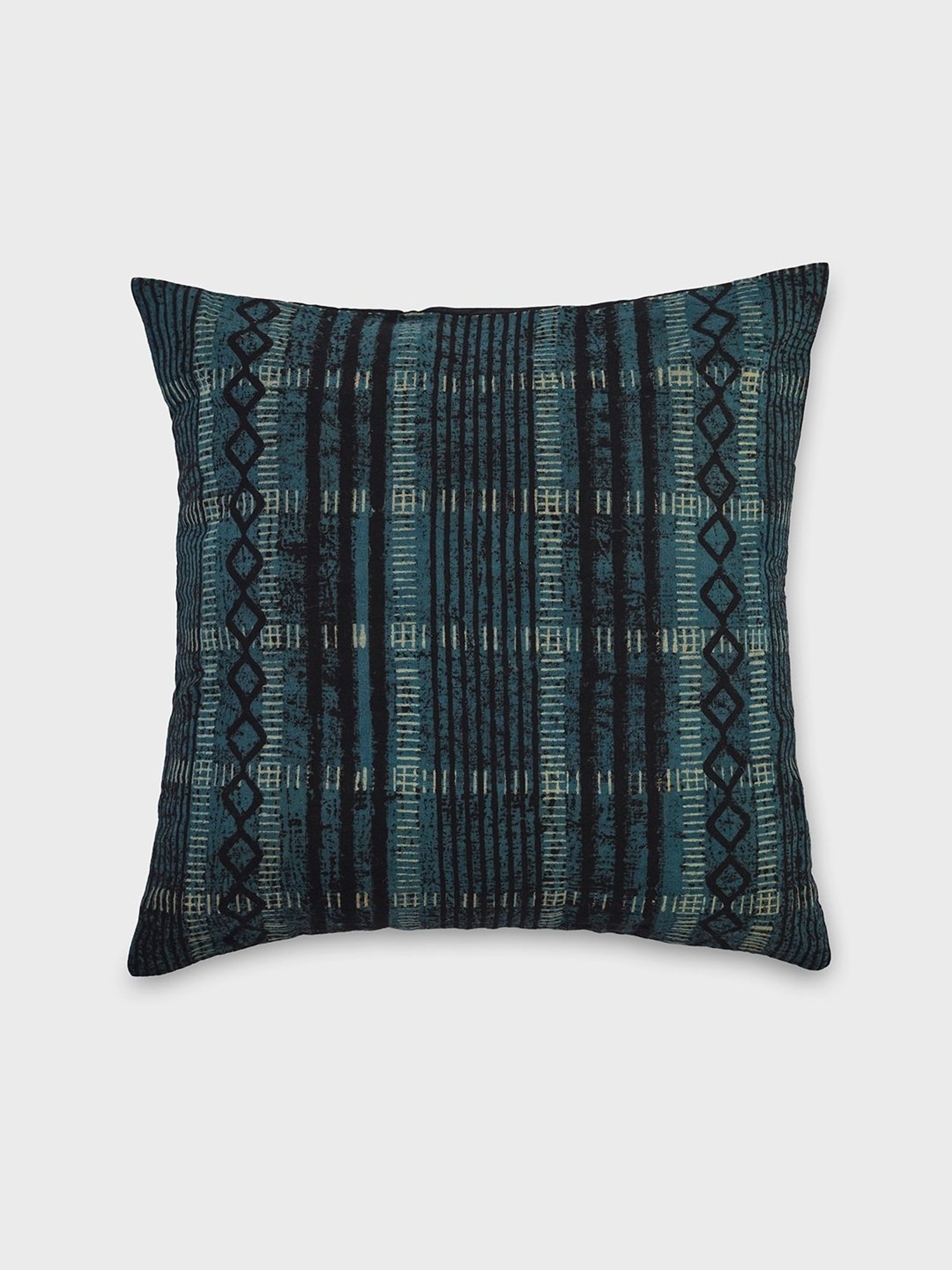 Fabindia Home Printed Black & Indigo Cotton Cushion Cover