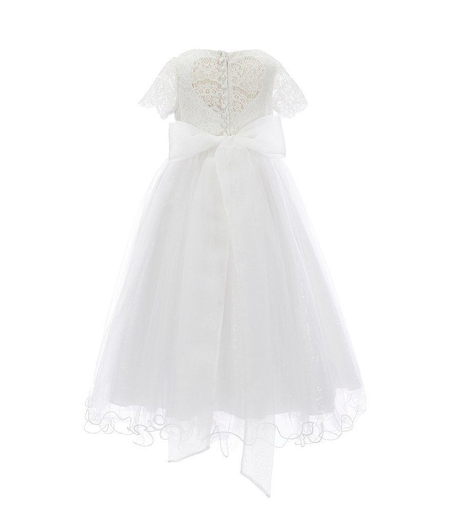 Rare Editions Little Girls 2T-6X Bow-Waist Satin/Jacquard-Stripe Hi-Low Ballgown