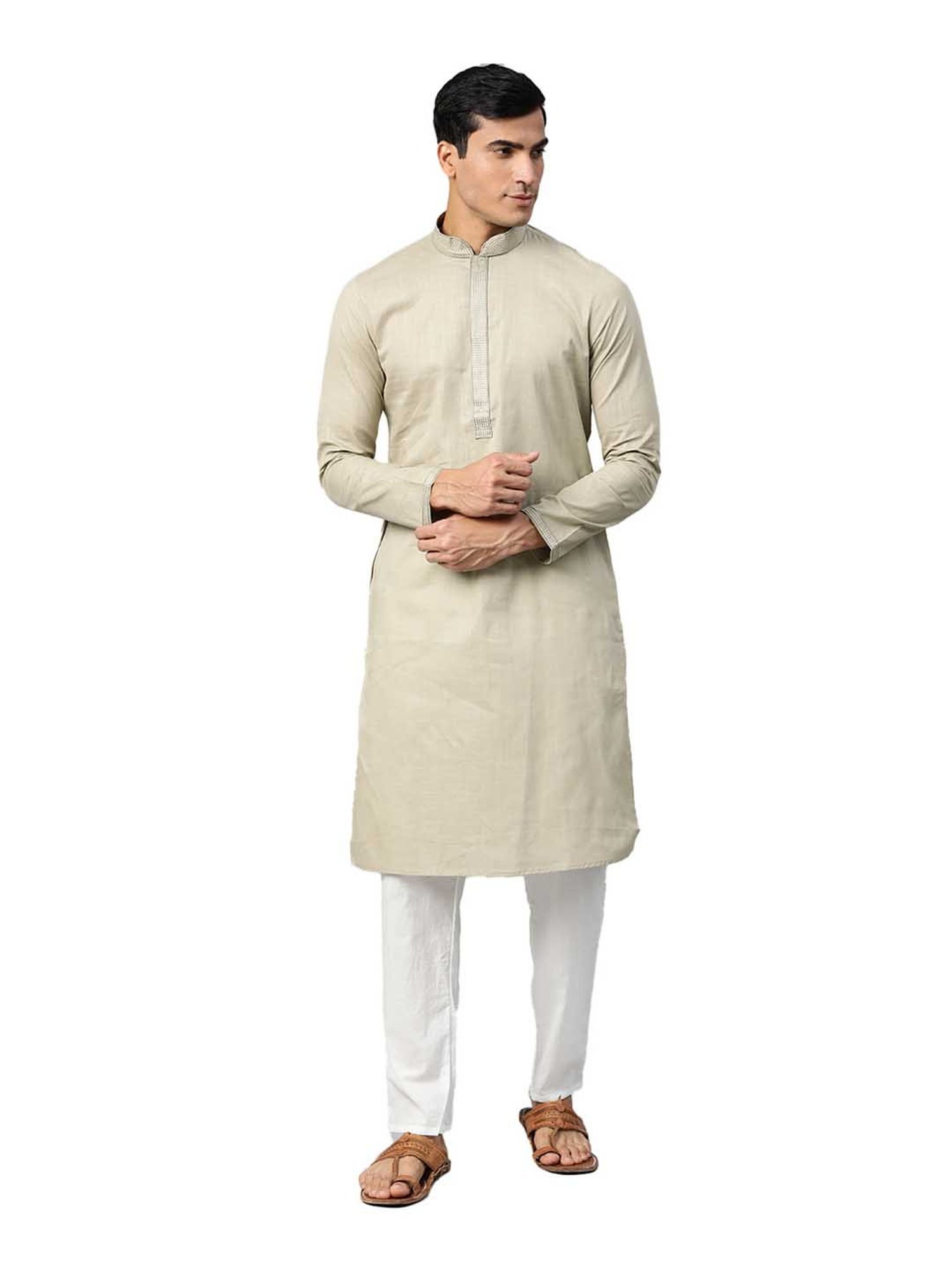 Manthan Light Grey Regular Fit Solid Kurta
