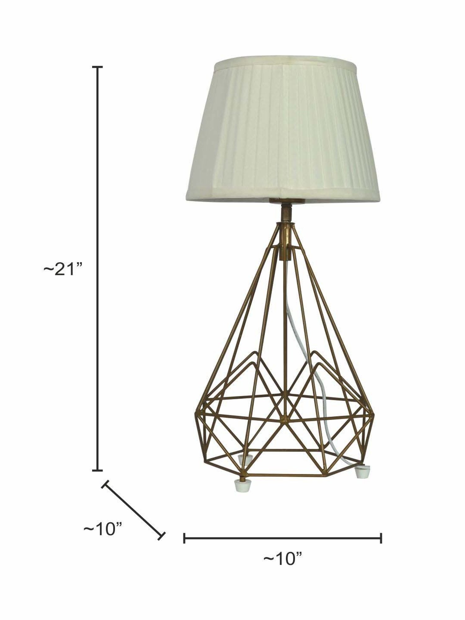 FOS LIGHTING Contemporary White & Golden Steel Cage Diamond Pyramid Table Lamp With Fabric Shade