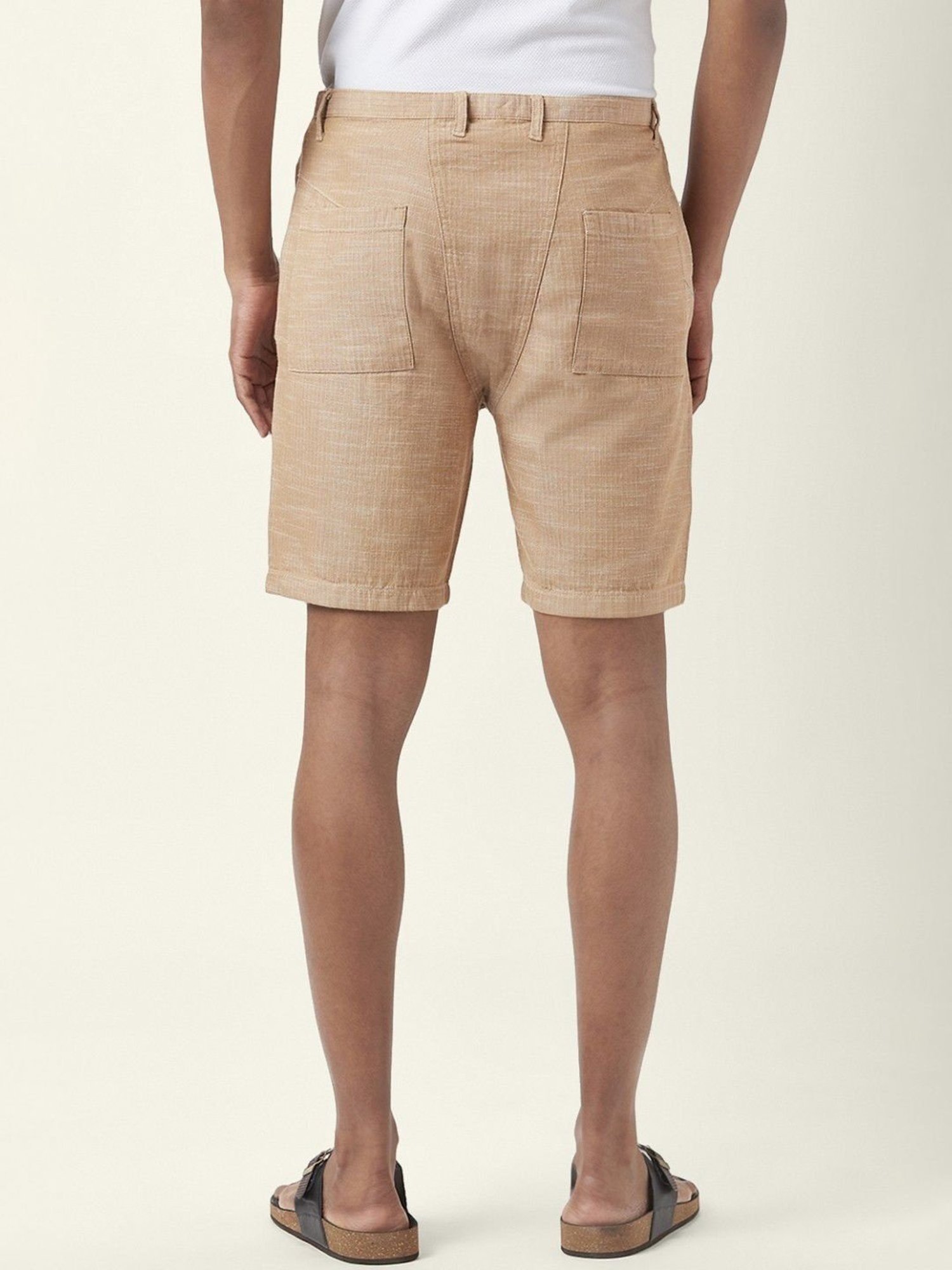7 Alt By Pantaloons Beige Cotton Slim Fit Texture Shorts
