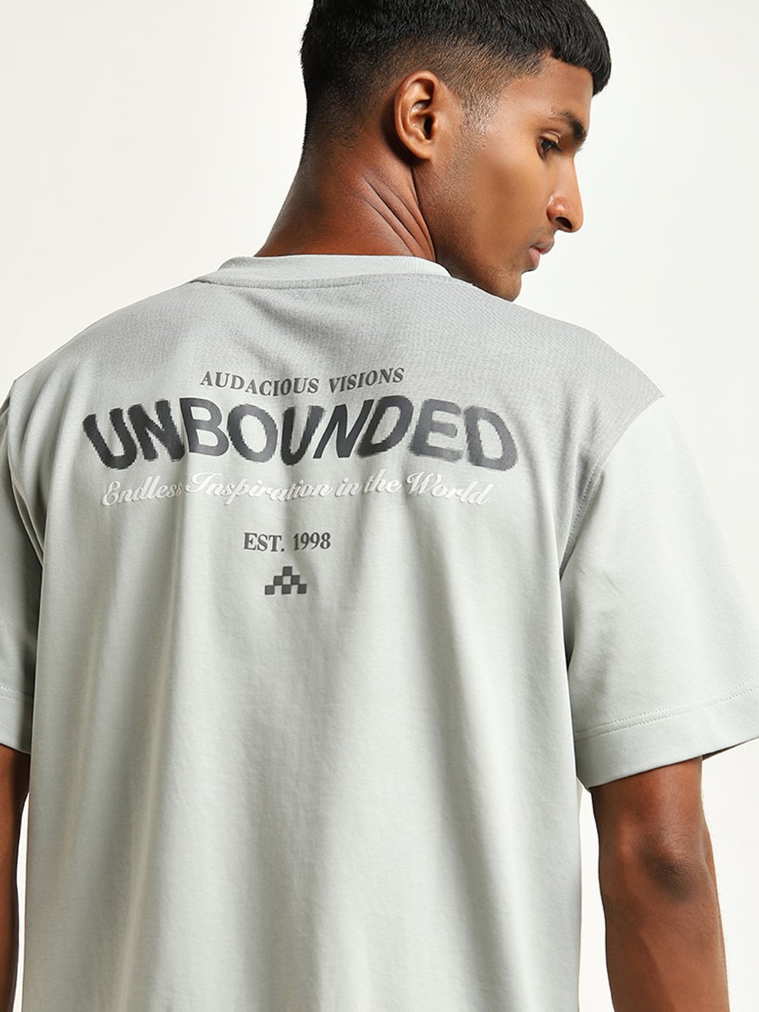 Studiofit by Westside Light Teal Typographic Print Relaxed-Fit T-Shirt