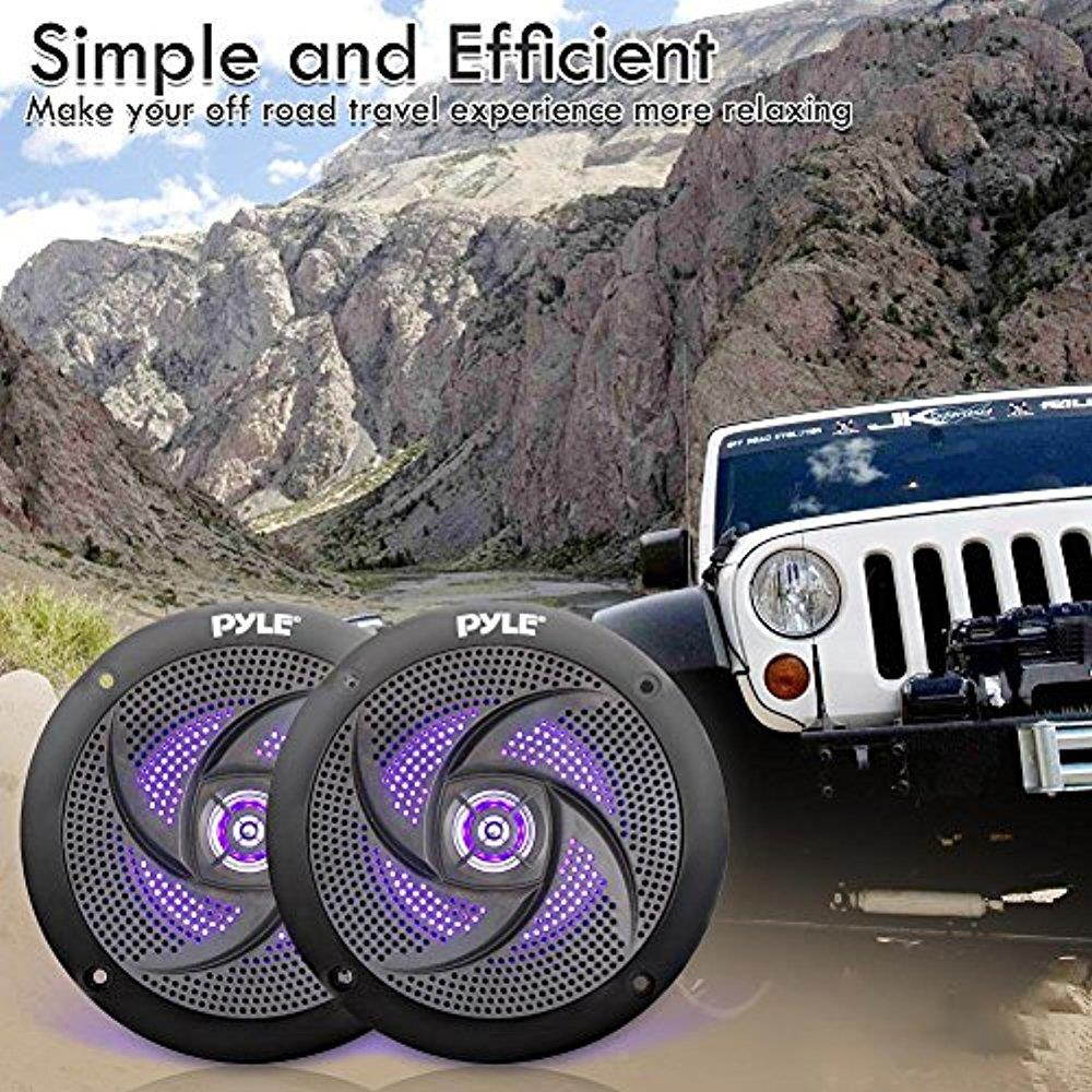 Pyle Marine Speakers - 4 Inch 2 Way Waterproof and Weather Resistant Outdoor Audio Stereo Sound System with LED Lights, 100 Watt Power and Low Profile Slim Style - 1 Pair PLMRS43BL (Black)