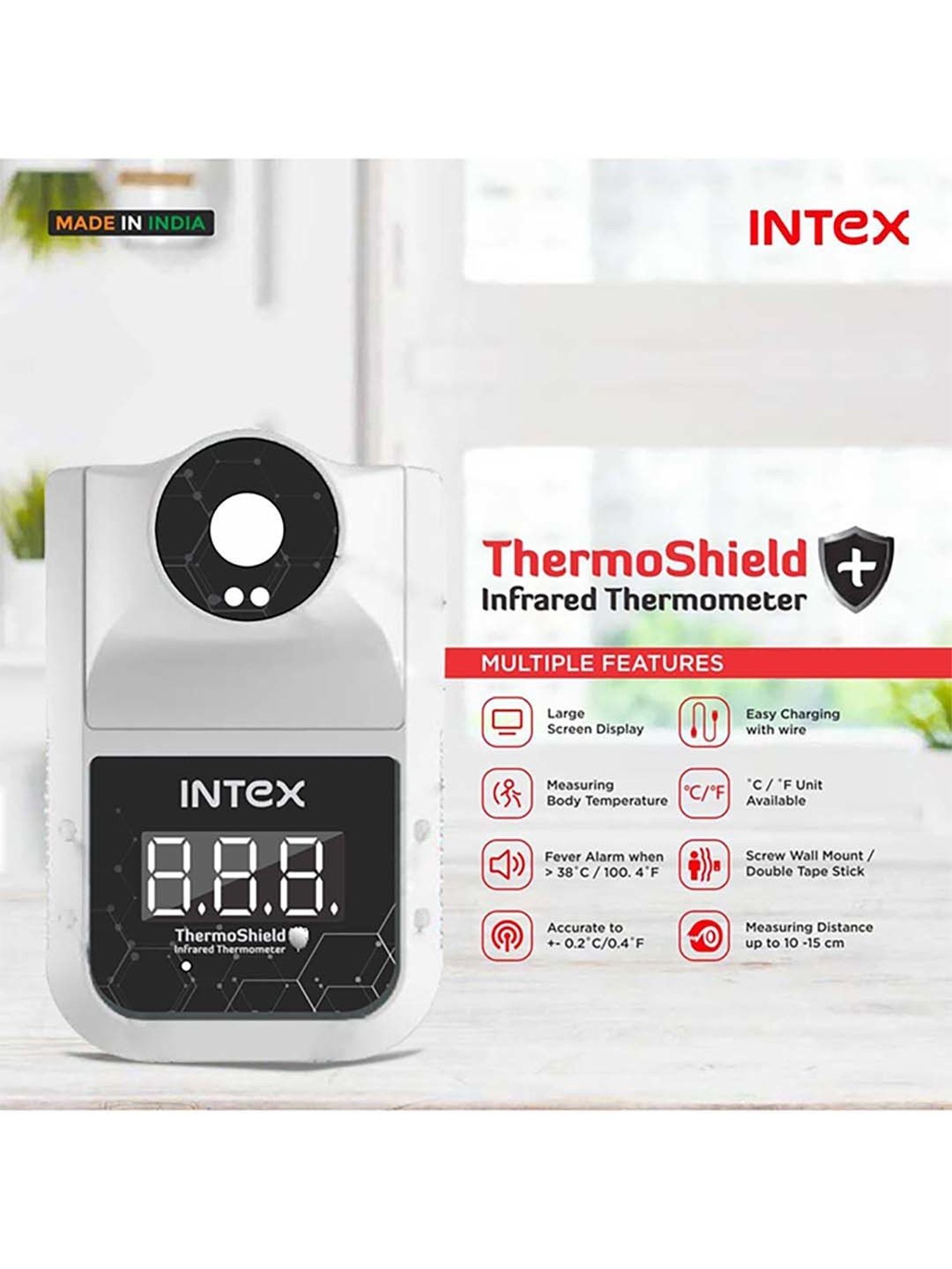 Intex Thermo Shield Wall Mount Automatic Digital Infrared Thermometer (White)